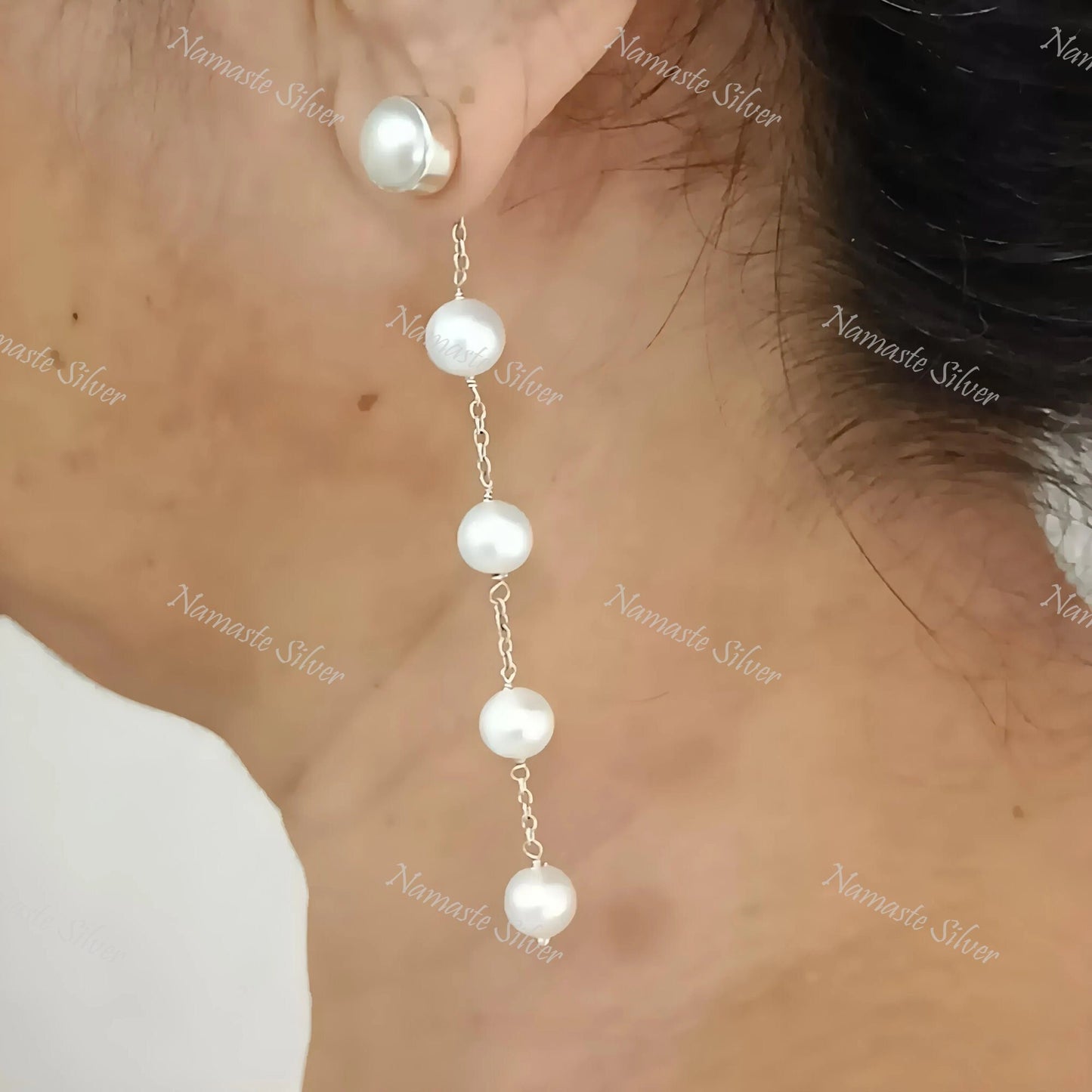 Pearl Earrings, 925 Sterling Silver Dangle Drop Earrings, Freshwater Pearls Handmade Boho Jewelry, June Birthstone, Elegant Gift for Her