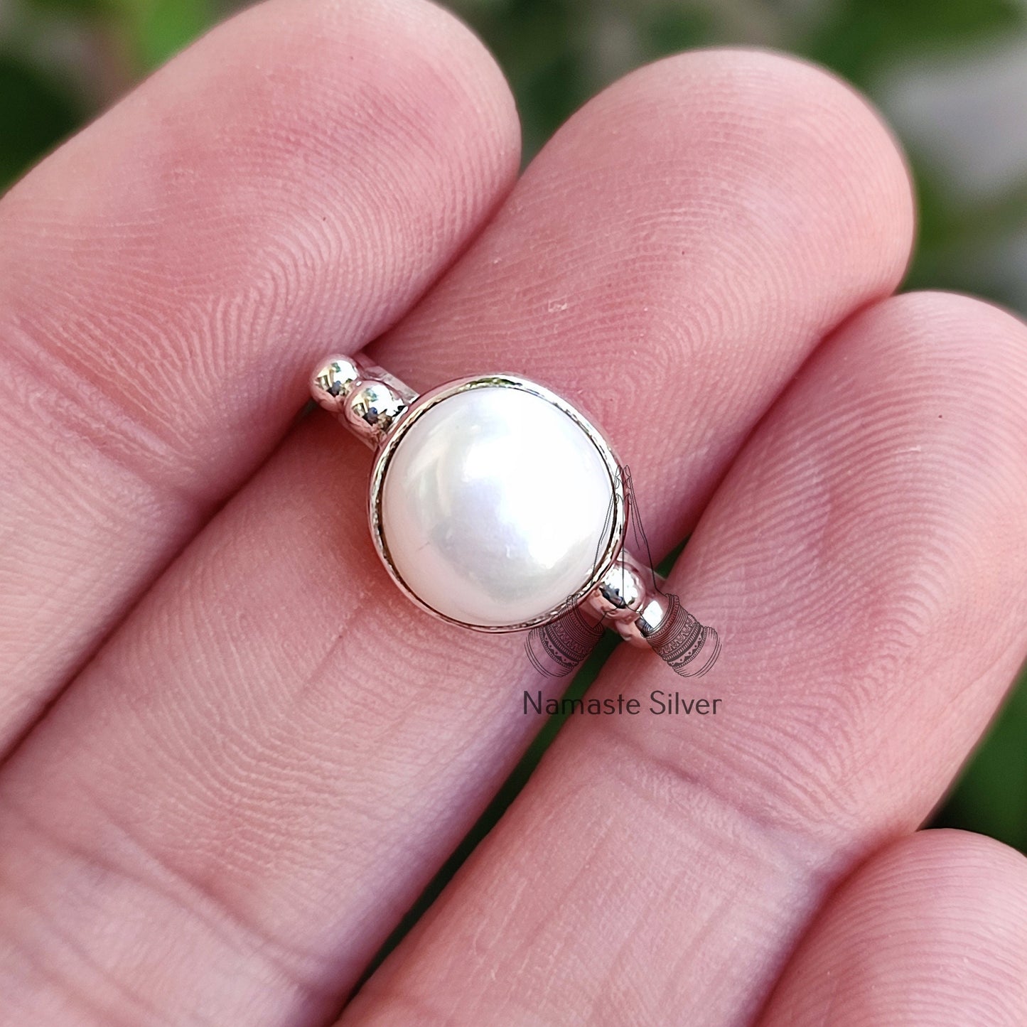 Pearl Ring, 925 Sterling Silver Statement Promise Ring for Women, Freshwater Pearl Boho Handmade Jewelry, June Birthstone, Gift for her