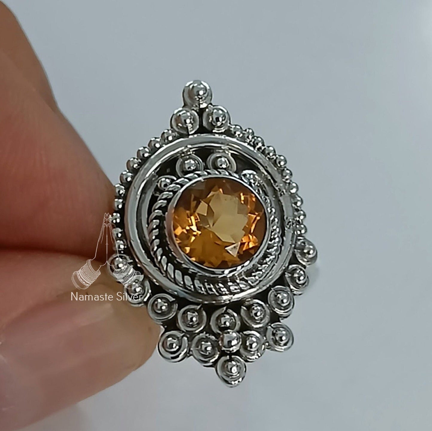 Citrine Ring, 925 Sterling Silver Promise Ring, Natural Yellow Citrine Round Gemstone Handmade Jewelry, November Birthstone, Gift For Her