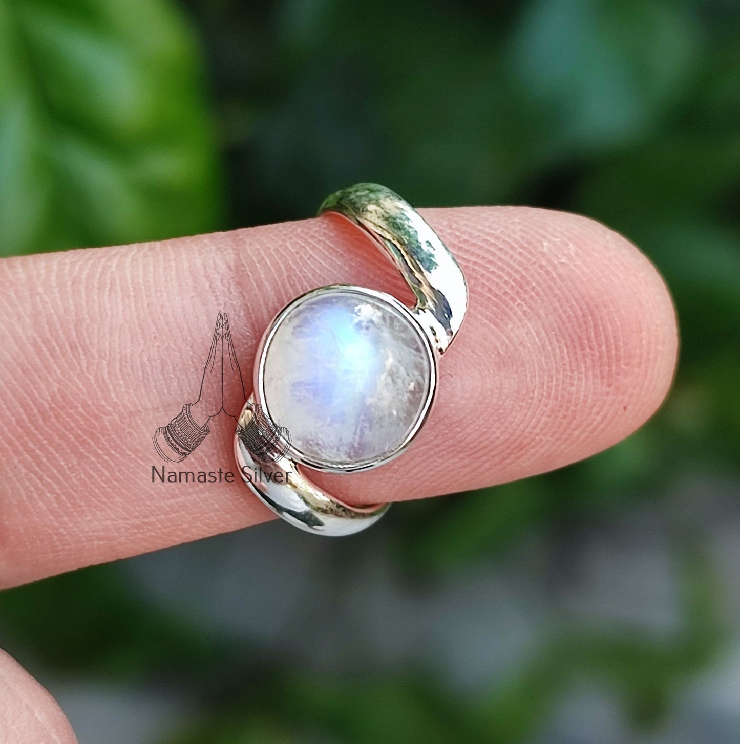 Rainbow Moonstone Ring, 925 Sterling Silver Handmade Statement Ring, Natural Moonstone Round Gemstone Jewelry, June Birthstone Gift for her