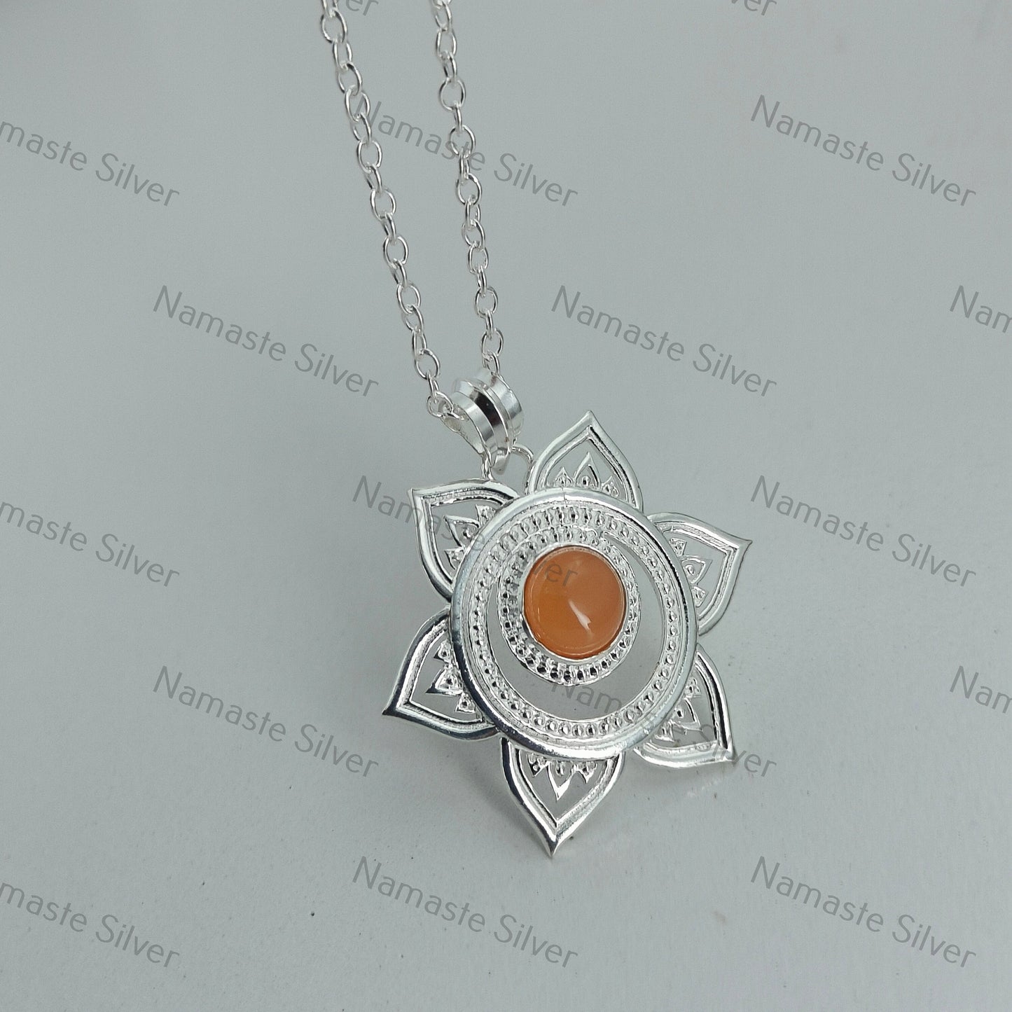 Sacral Chakra Necklace, 925 Sterling Silver Svadhisthana Chakra Pendant, Natural Peach Moonstone Gemstone Handmade Chakra Meditation Jewelry