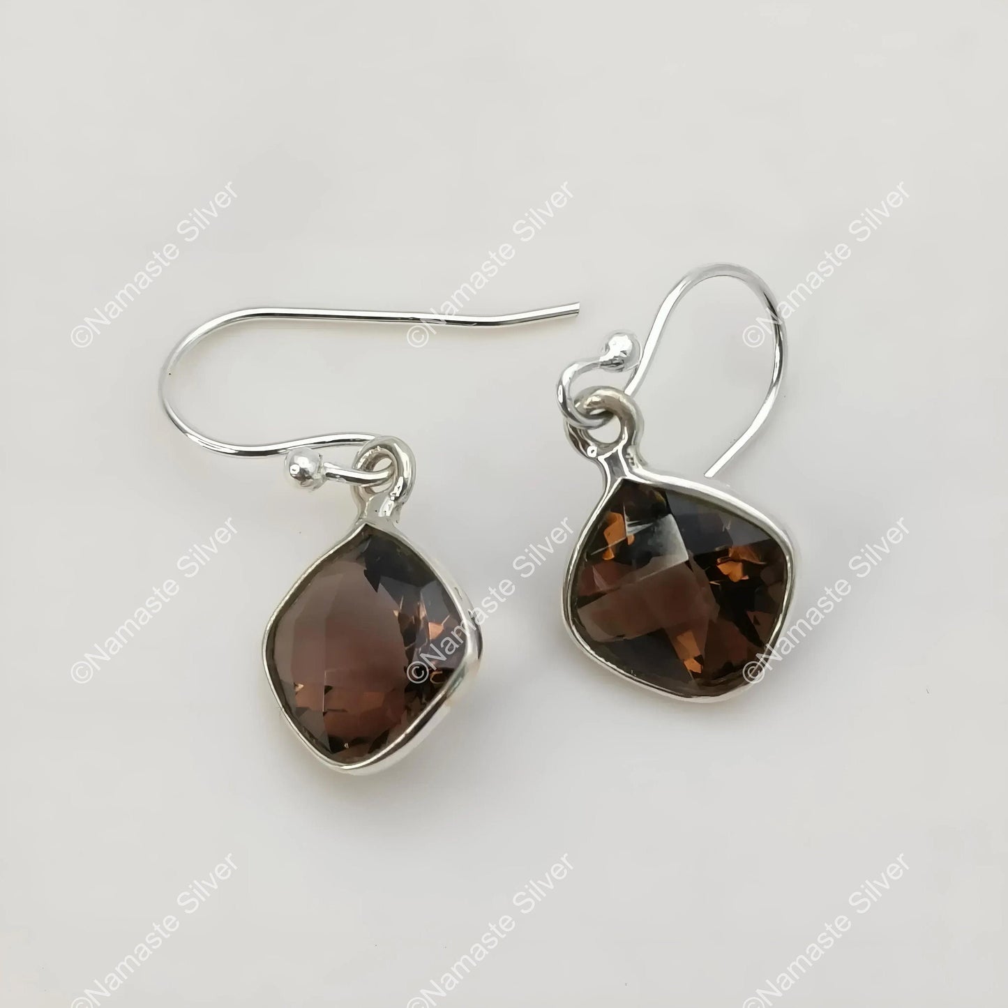Smoky Quartz Earrings, 925 Sterling Silver Dangle Earrings, Natural Smoky Quartz Cushion Checker Cut Handmade Jewelry, November Birthstone
