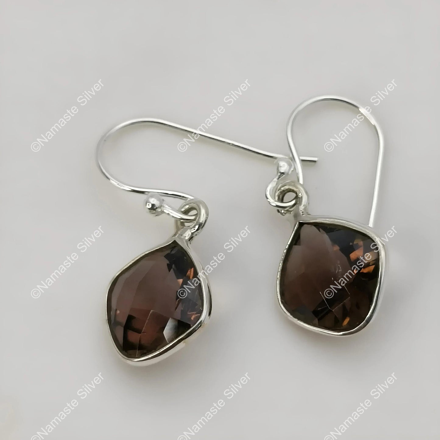 Smoky Quartz Earrings, 925 Sterling Silver Dangle Earrings, Natural Smoky Quartz Cushion Checker Cut Handmade Jewelry, November Birthstone