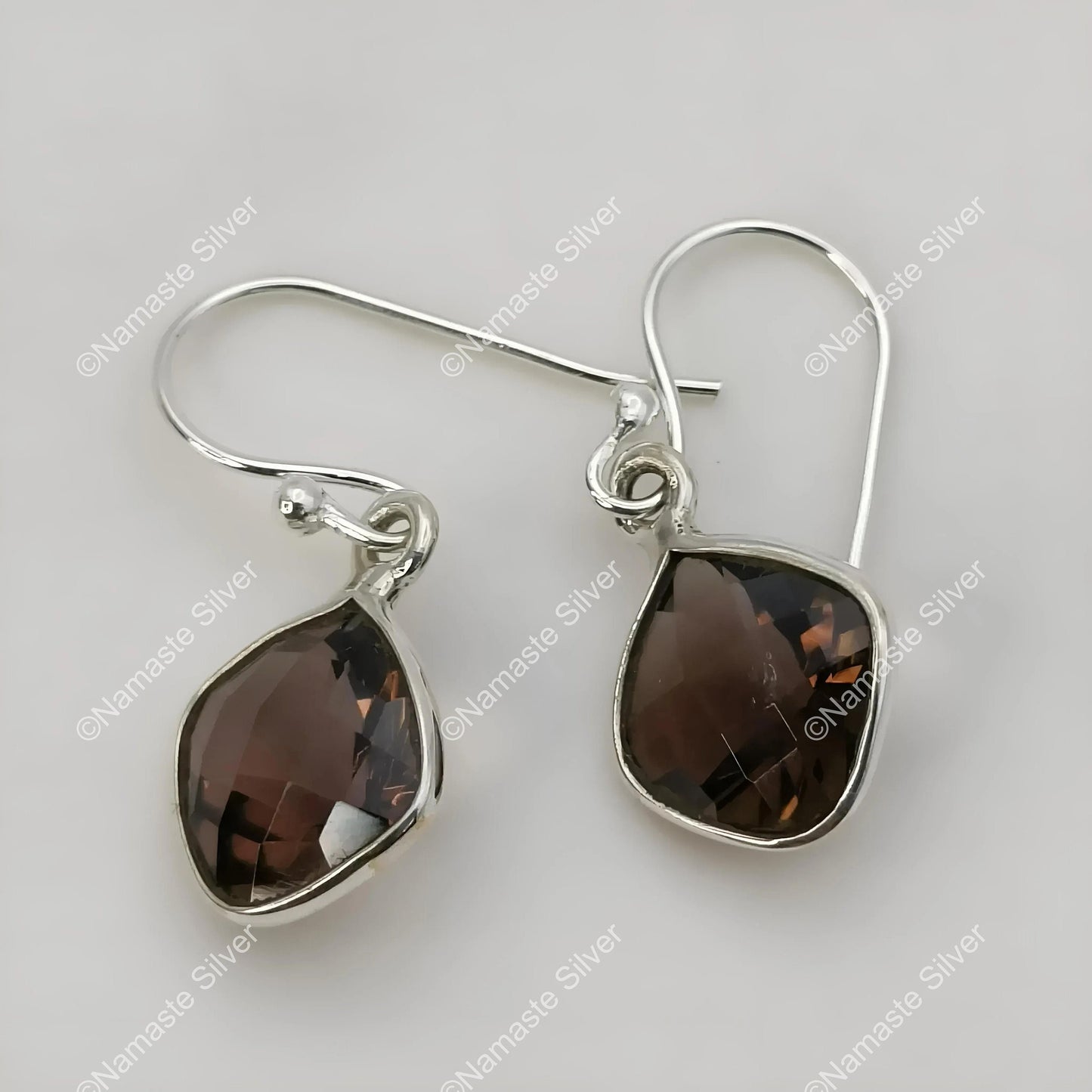 Smoky Quartz Earrings, 925 Sterling Silver Dangle Earrings, Natural Smoky Quartz Cushion Checker Cut Handmade Jewelry, November Birthstone
