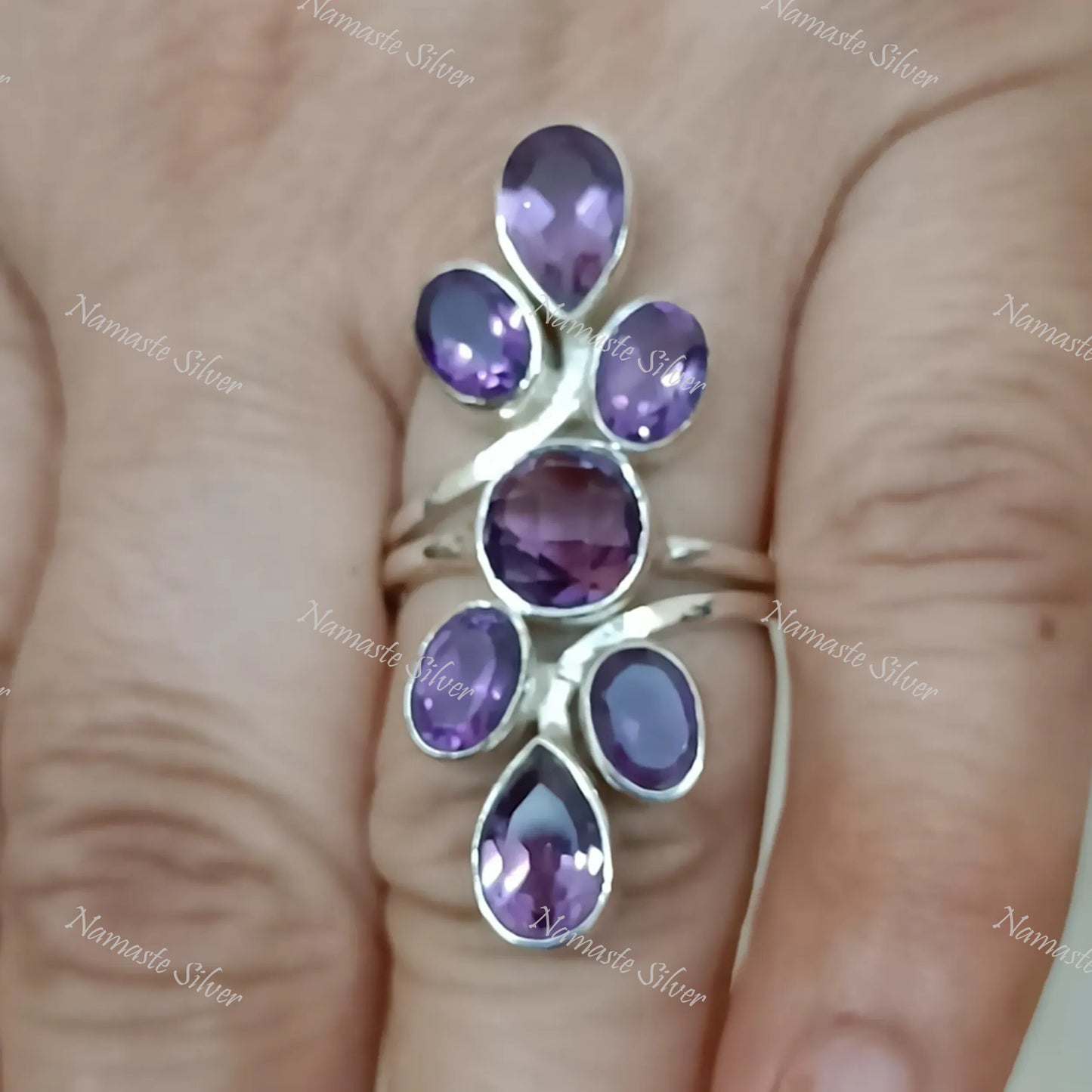 Amethyst Ring, 925 Sterling Silver Handmade Statement Promise Ring, Natural Amethyst Gemstone Boho Jewelry, February Birthstone Gift for Her