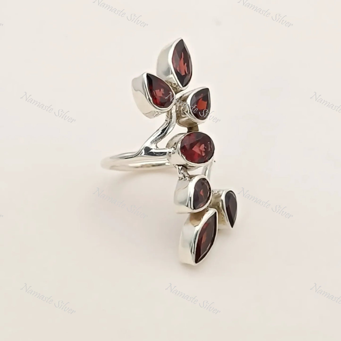 Garnet Ring, 925 Sterling Silver Statement Promise Ring, Natural Garnet Multi Gemstone Handmade Jewelry, January Birthstone, Gift for Her