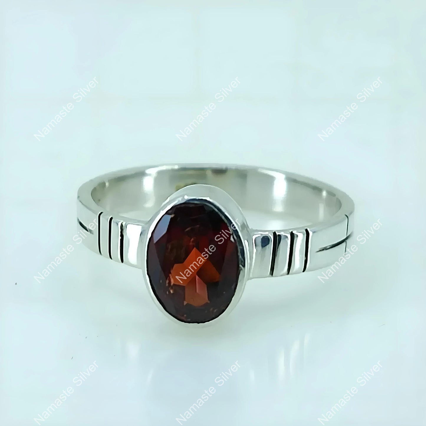 Garnet Ring, 925 Sterling Silver Statement Promise Ring, Handmade Natural Garnet Oval Gemstone Boho Jewelry, January Birthstone Gift for Her