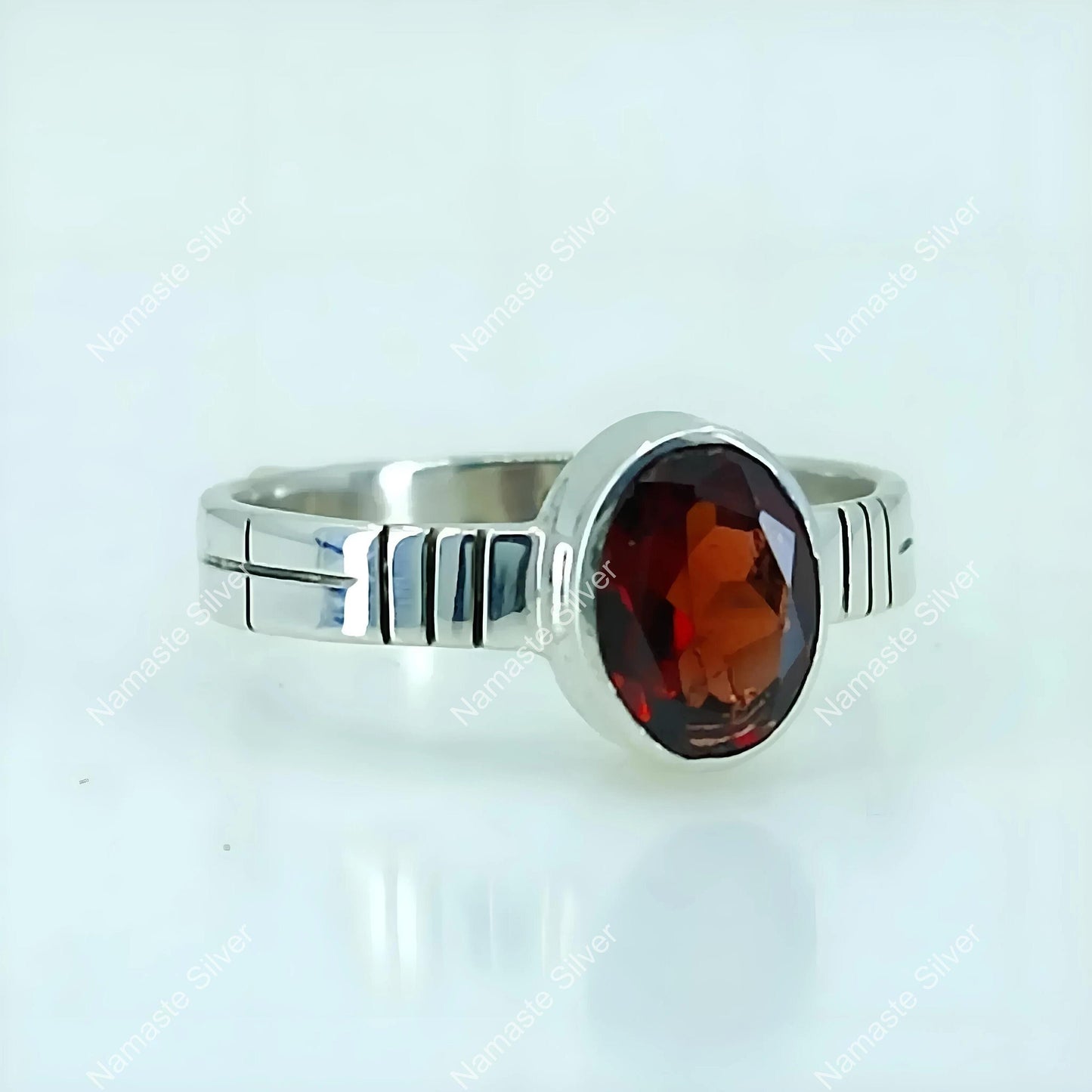 Garnet Ring, 925 Sterling Silver Statement Promise Ring, Handmade Natural Garnet Oval Gemstone Boho Jewelry, January Birthstone Gift for Her