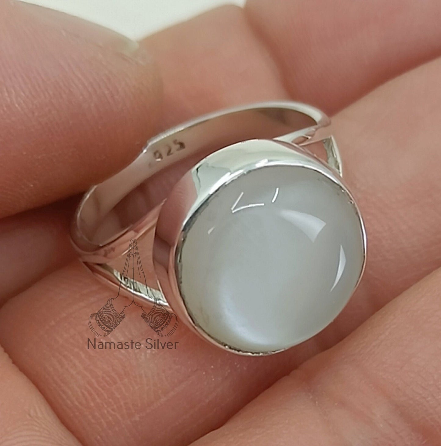 Moonstone Ring, 925 Sterling Silver Statement Promise Ring, Natural Moonstone Round Gemstone Boho Jewelry, June Birthstone, Gift for her