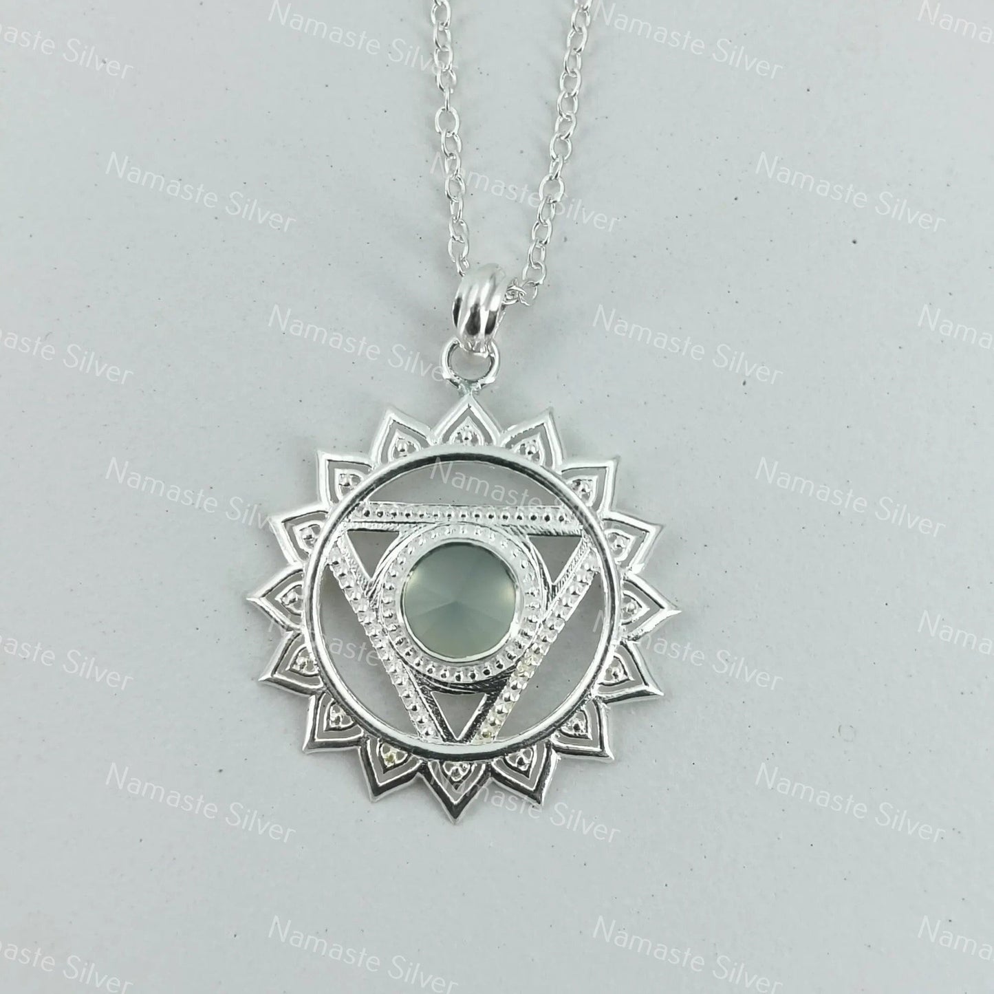 Throat Chakra Necklace, 925 Sterling Silver Handmade Vishuddha Chakra Pendant, Natural Chalcedony Gemstone Jewelry, Healing Gift for Her