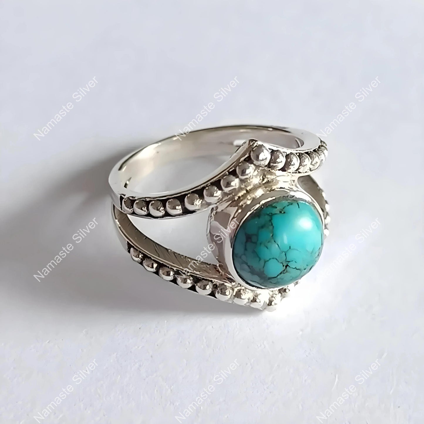 Turquoise Ring, 925 Sterling Silver Promise Ring, Natural Blue Turquoise Round Gemstone Handmade Jewelry, December Birthstone, Gift For Her
