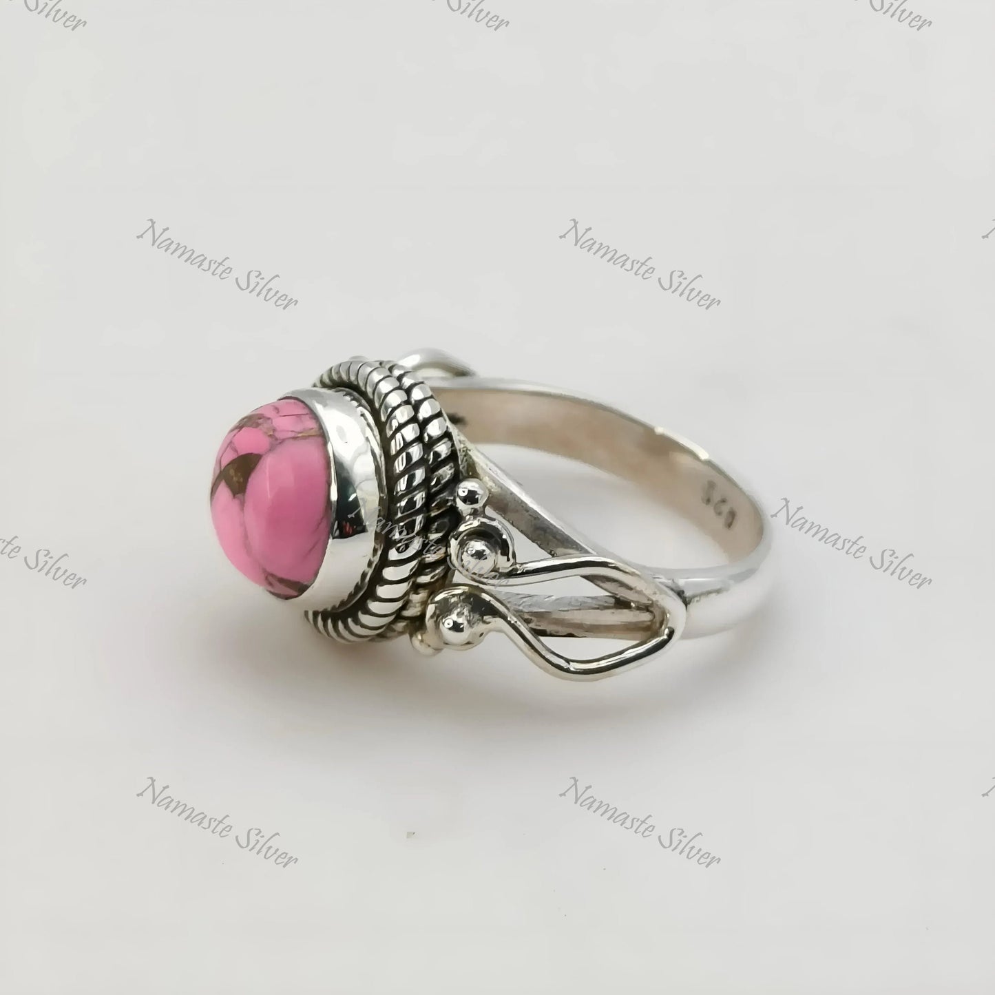 Pink Turquoise Ring, 925 Sterling Silver Promise Ring, Natural Pink Copper Turquoise Round Gemstone Handmade Jewelry, Unique Gift for Her