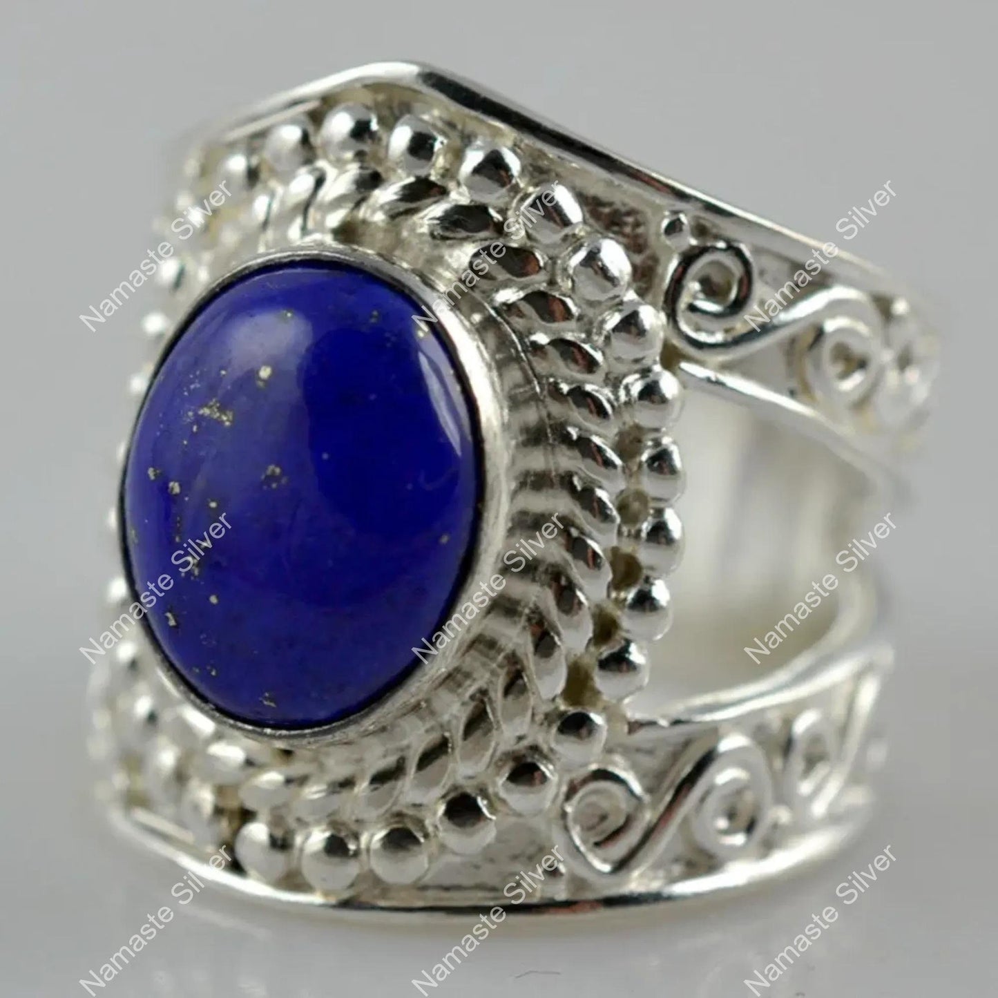 Lapis Lazuli Ring, 925 Sterling Silver Handmade Statement Ring, Natural Blue Gemstone Oval Jewelry, September Birthstone, Gift for her