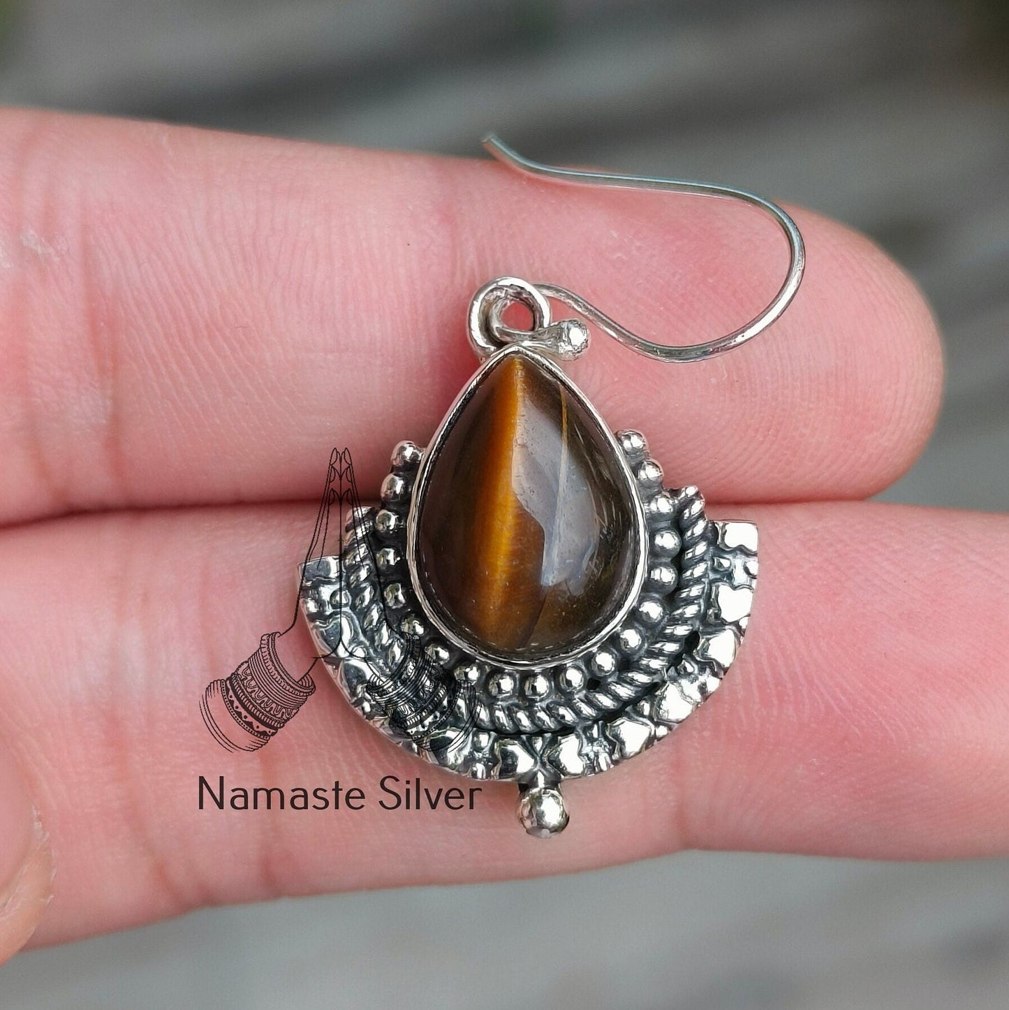 Tigers Eye Earrings, 925 Sterling Silver Dangle Earrings, Natural Tiger's Eye Pear Shape Handmade Jewelry, June Birthstone, Gift for Her