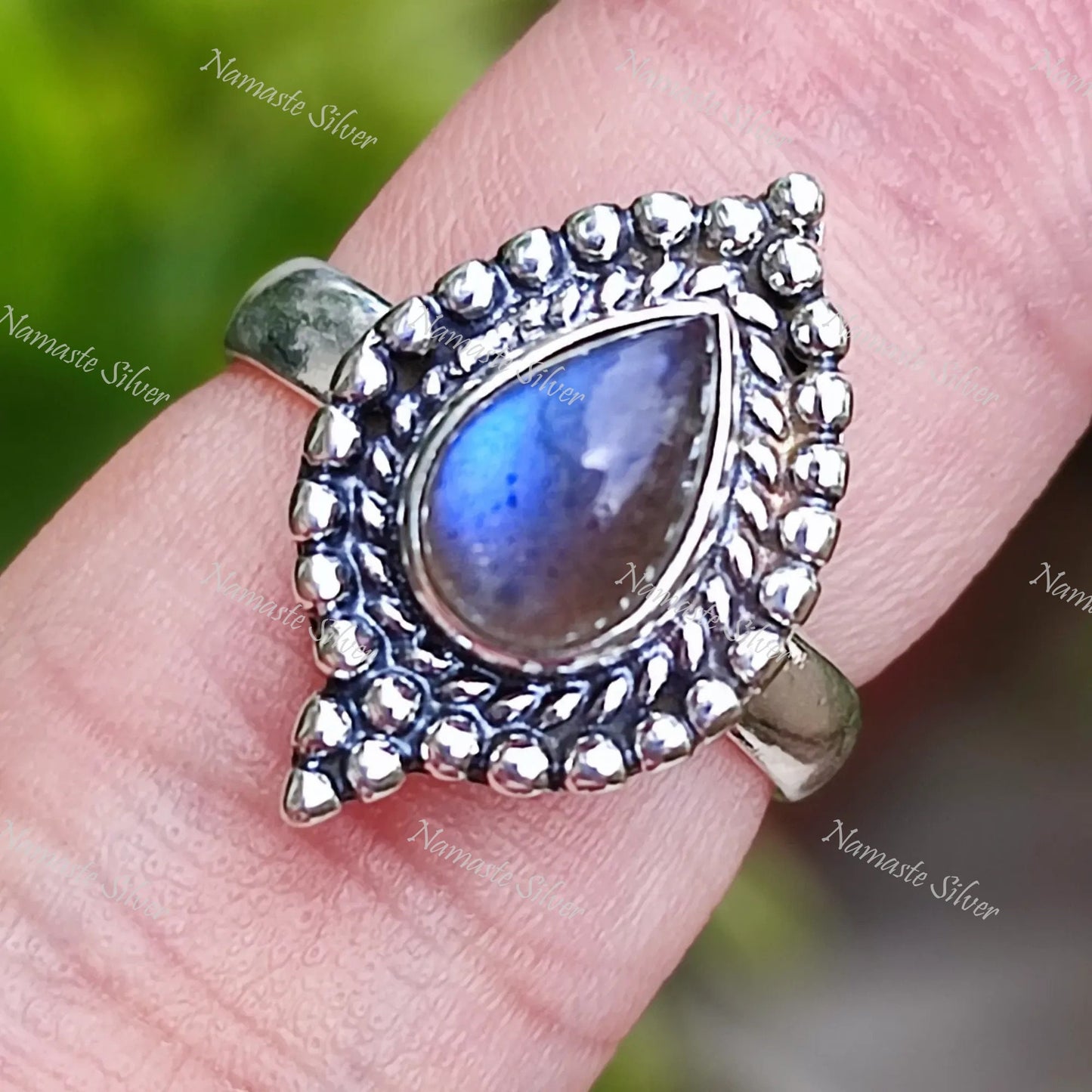 Labradorite Ring, 925 Sterling Silver Statement Promise Ring, Natural Labradorite Pear Shape Gemstone Handmade Boho Jewelry, Gift for Her