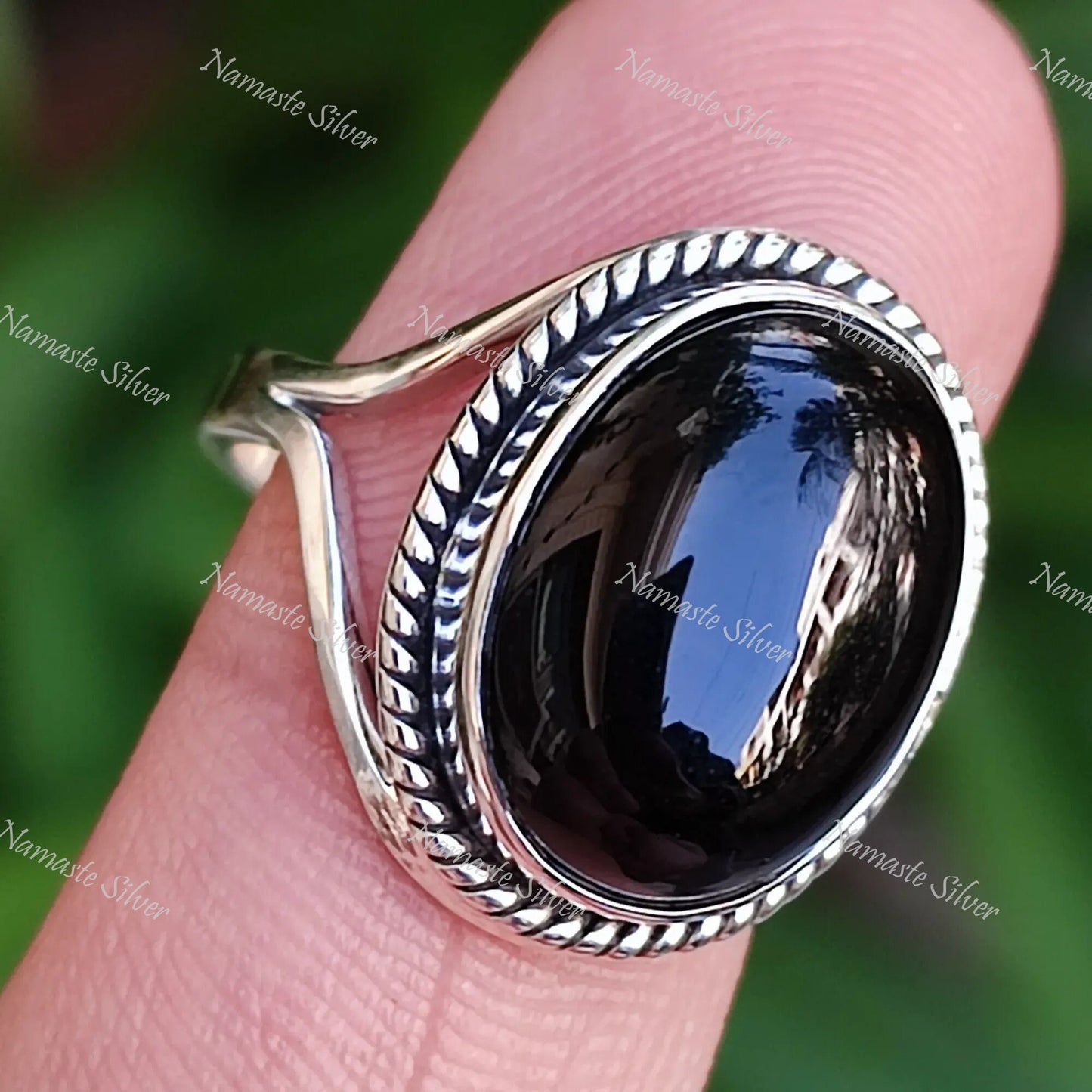 Black Onyx Ring, Handmade 925 Sterling Silver Statement Promise Ring, Natural Black Gemstone Oval Jewelry, July Birthstone, Gift for Her