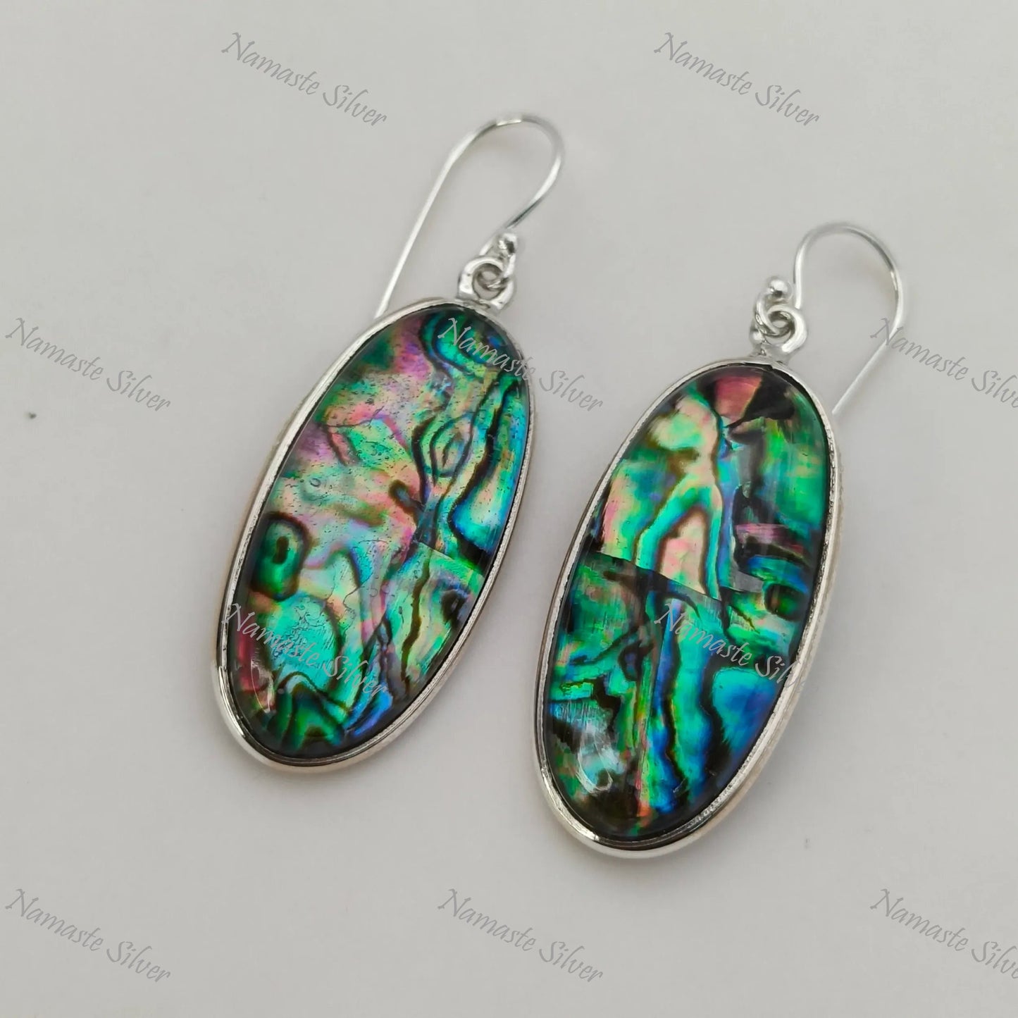 Abalone Shell Earrings, 925 Sterling Silver Dangle Drop Earrings, Natural Abalone Oval Doublet Handmade Jewelry, Blue Paua Shell Earrings