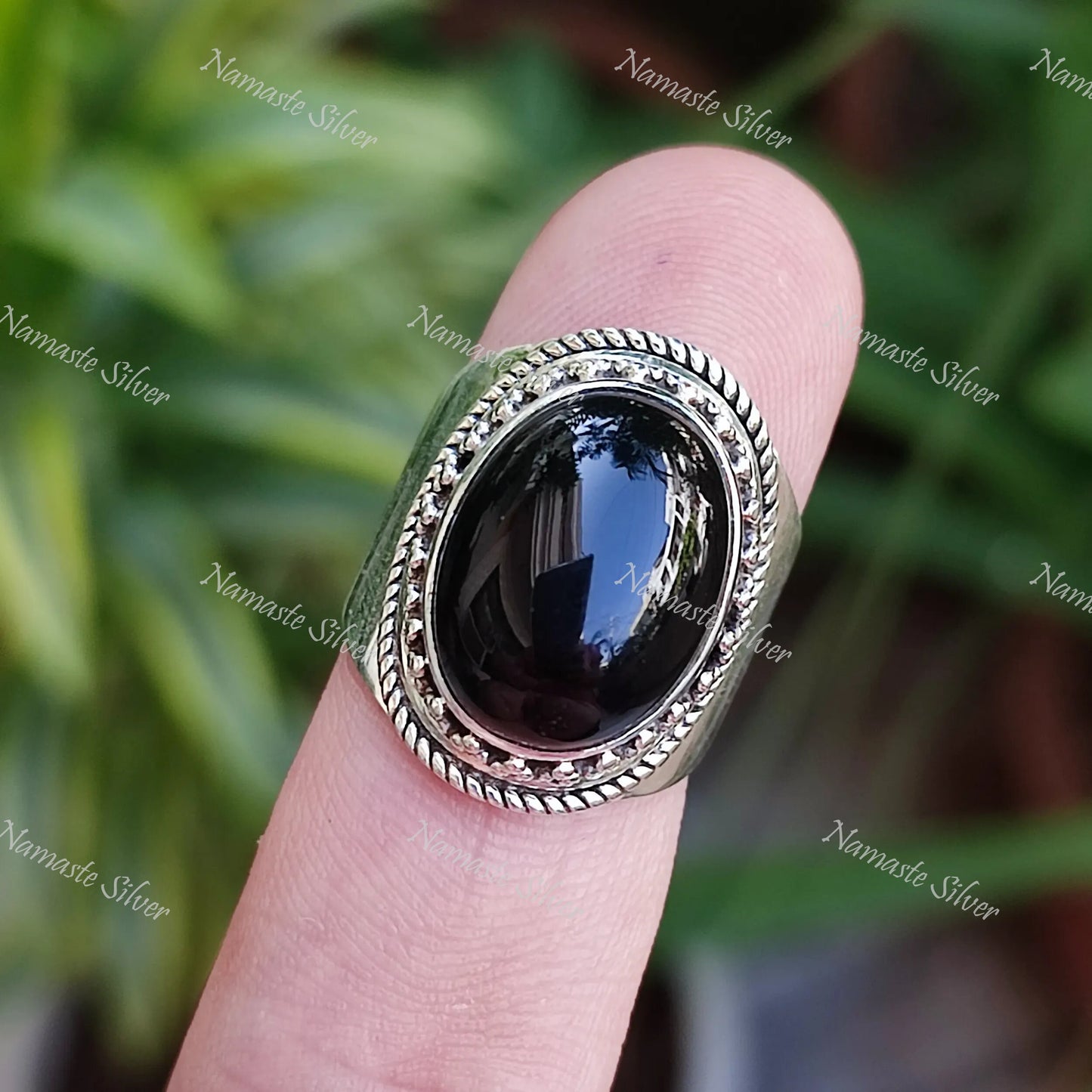Black Onyx Ring, 925 Sterling Silver Statement Ring, Natural Black Gemstone Oval Handmade Cocktail Jewelry, July Birthstone. Gift for her