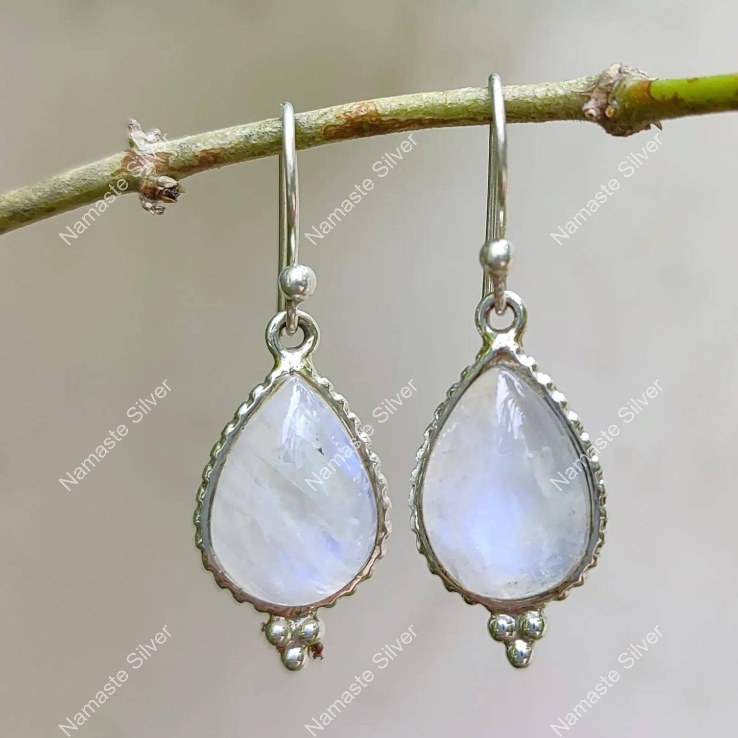 Rainbow Moonstone Earrings, 925 Sterling Silver Handmade Dangle Earrings, Natural Gemstone Pear Shape Jewelry, June Birthstone, Gift for Her