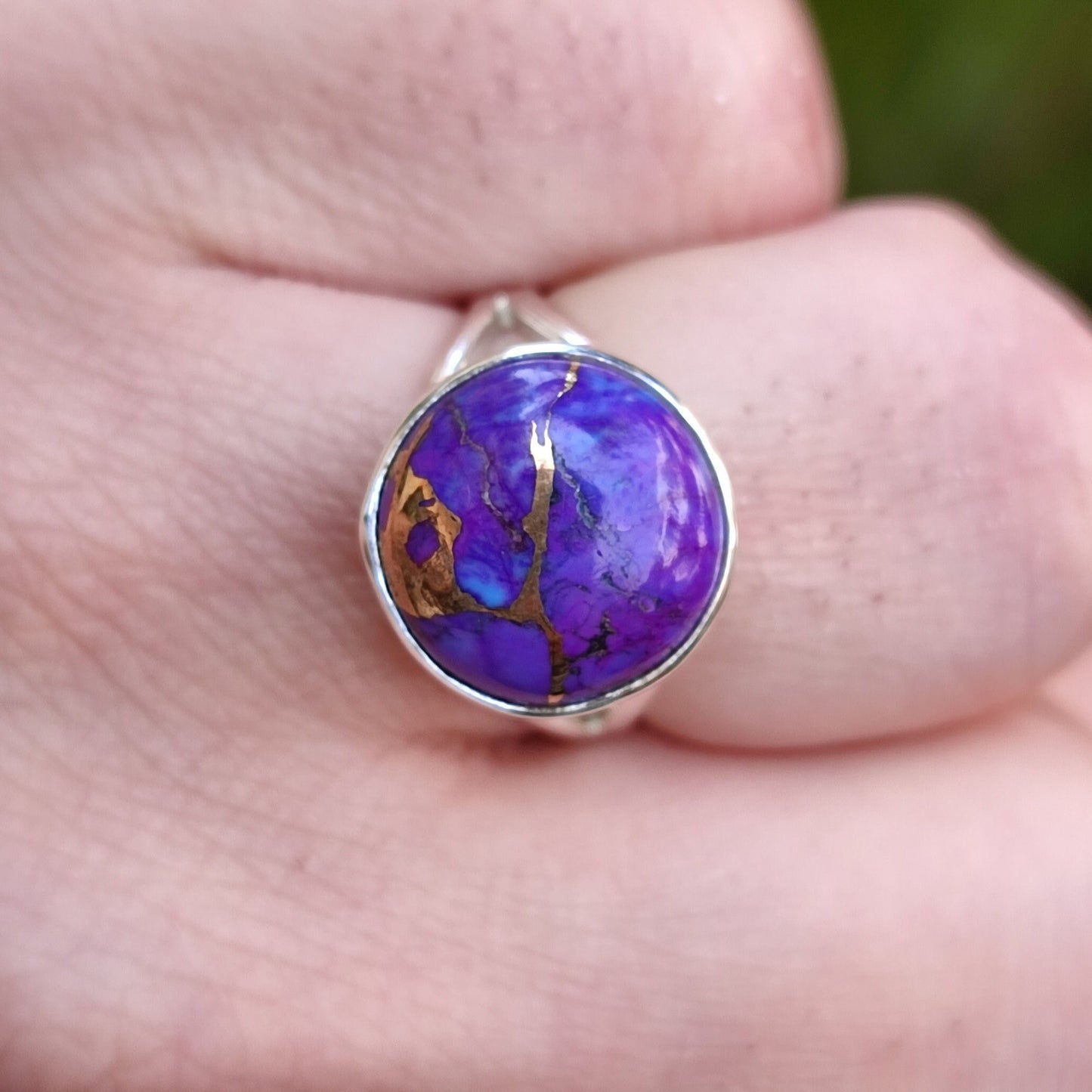 Purple Turquoise Ring, 925 Sterling Silver Handmade Promise Ring, Natural Purple Copper Turquoise Round Gemstone Boho Jewelry, Gift for Her