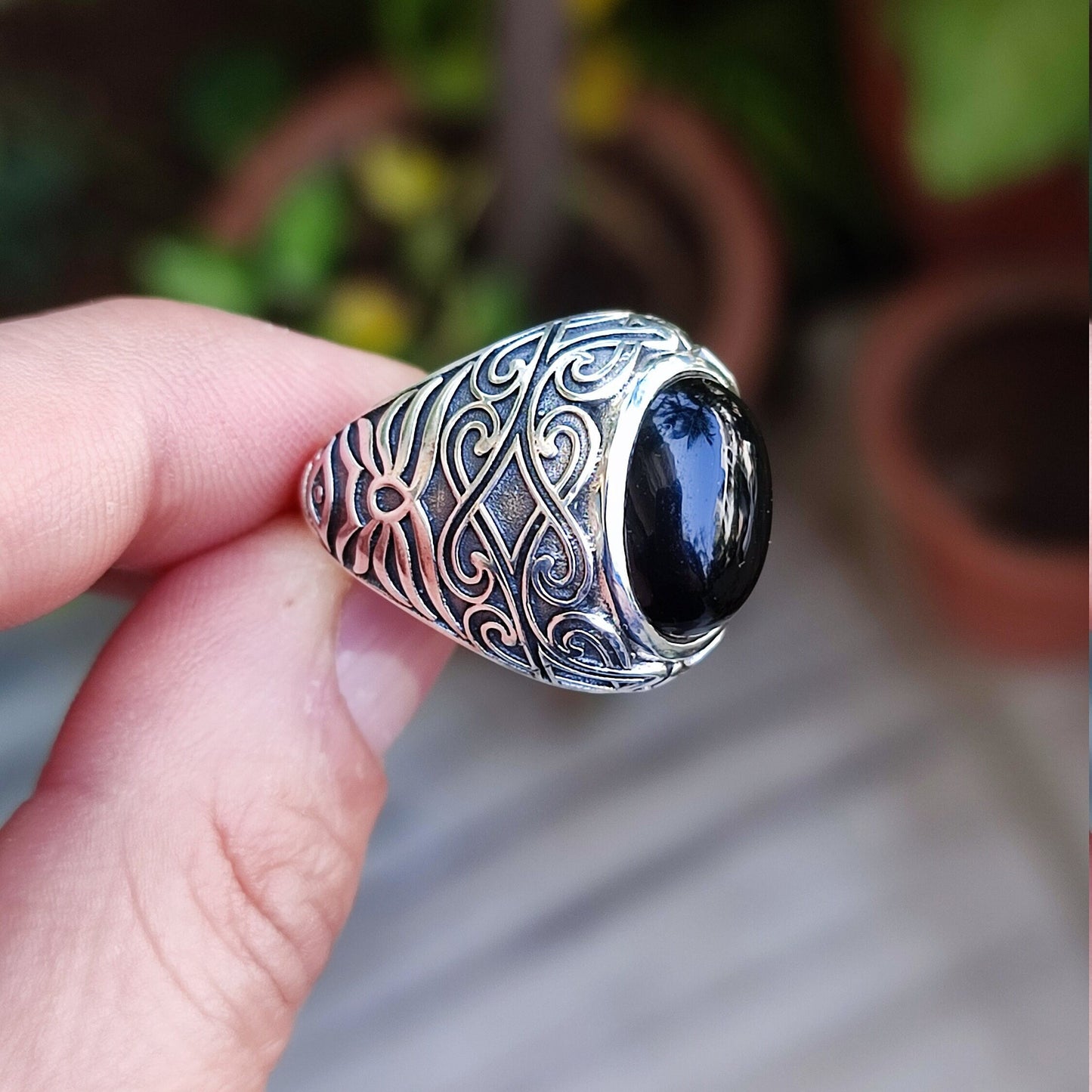 Black Onyx Ring, 925 Sterling Silver Handmade Statement Promise Ring, Natural Black Gemstone Oval Ring, July Birthstone, Boho Gift for her