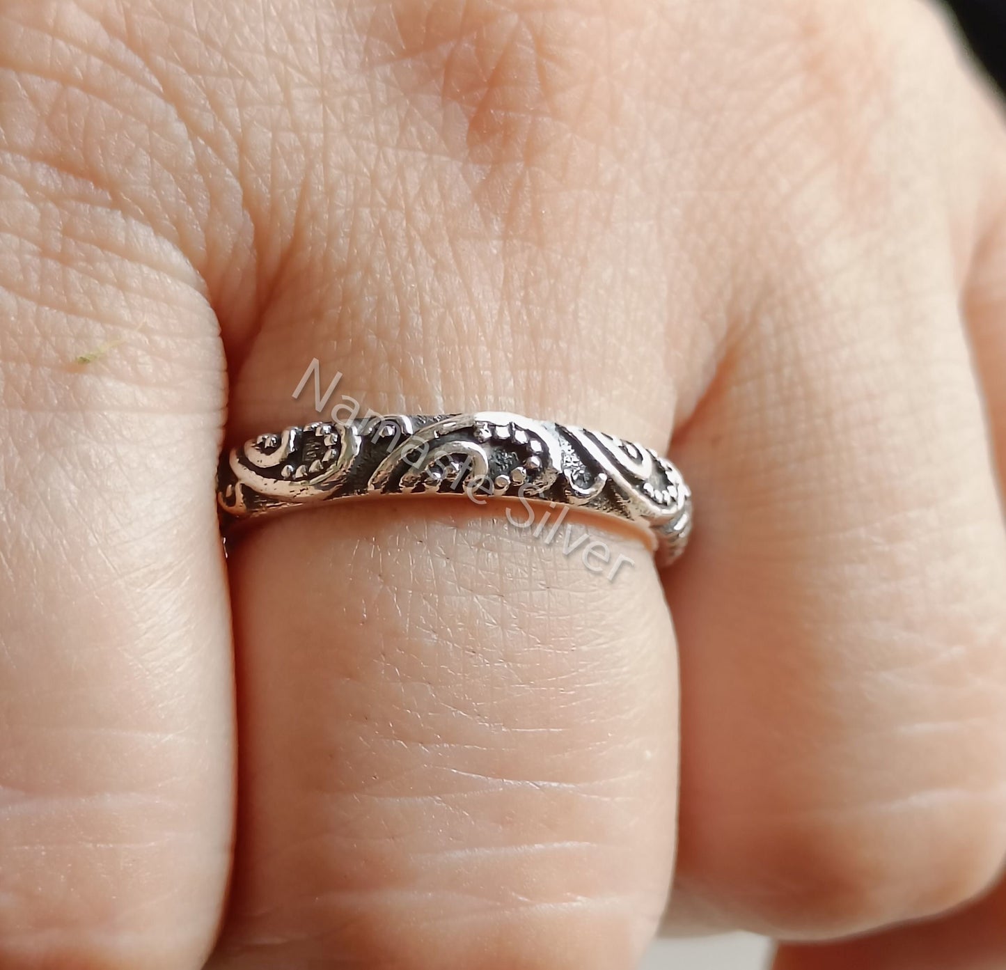 Floral Ring Band, 925 Sterling Silver Promise Ring for Women, Handmade Boho Flower Wedding Ring Band, Bridesmaid Gift Jewelry, Gift for her