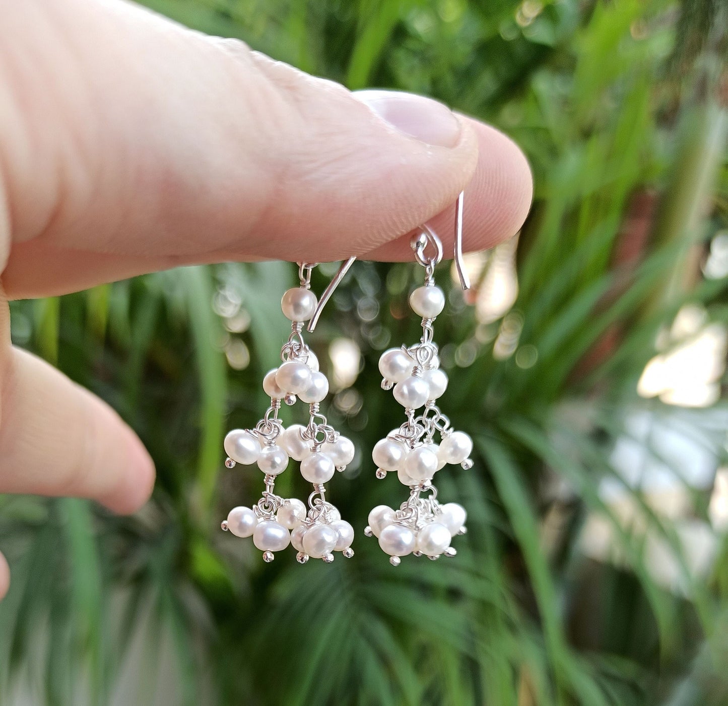 Pearl Earrings, 925 Sterling Silver Dangle Drop Earrings, Handmade Freshwater Pearl Beads Jewelry, June Birthstone, Unique Gift for her