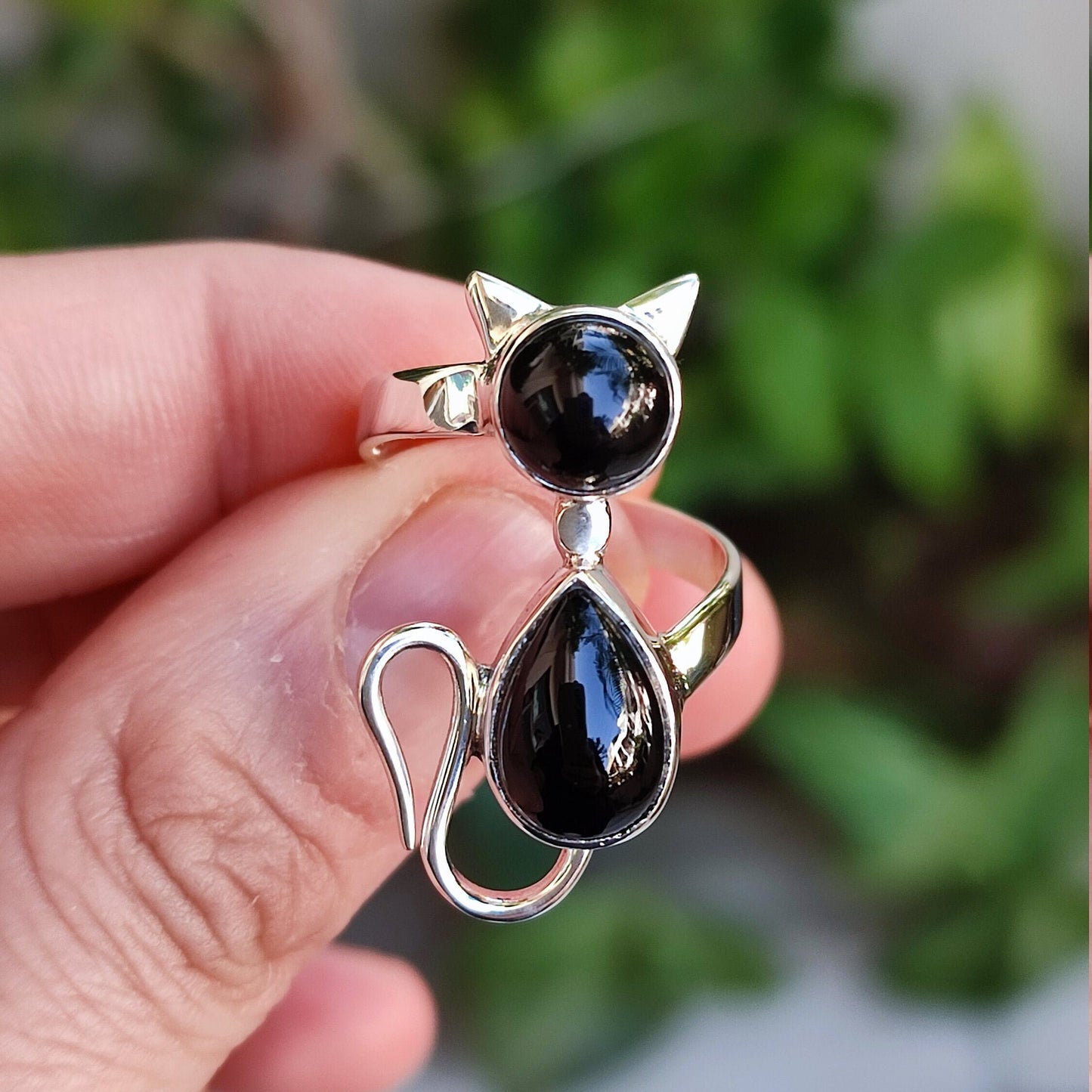 Black Onyx Cat Ring, Handmade 925 Sterling Silver Promise Ring, Natural Black Onyx Gemstone Jewelry, July Birthstone, Gift for Cat Lovers