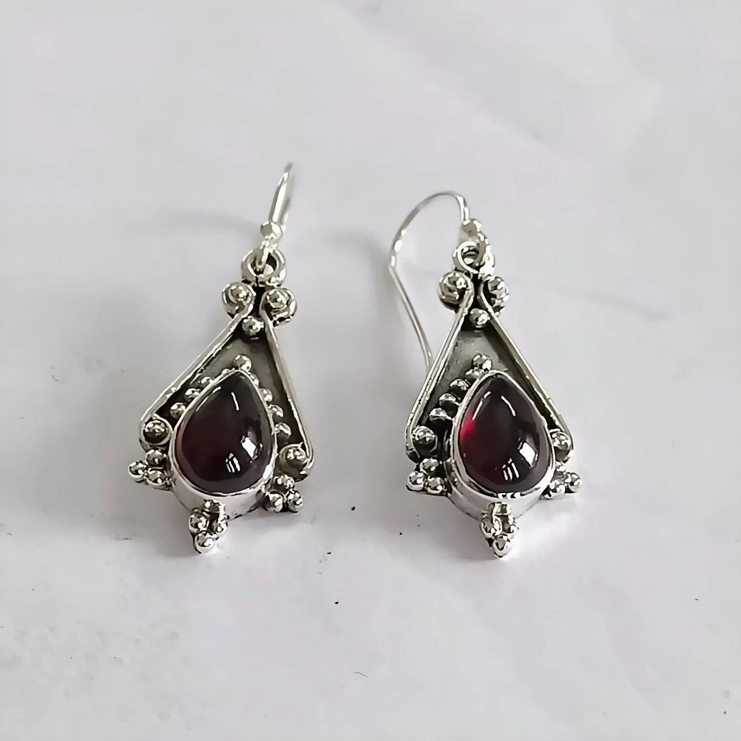 Garnet Dangle Earrings, 925 Sterling Silver Handmade Earrings, Natural Garnet Pear Shape Jewelry, January Birthstone, Gift for Her Birthday