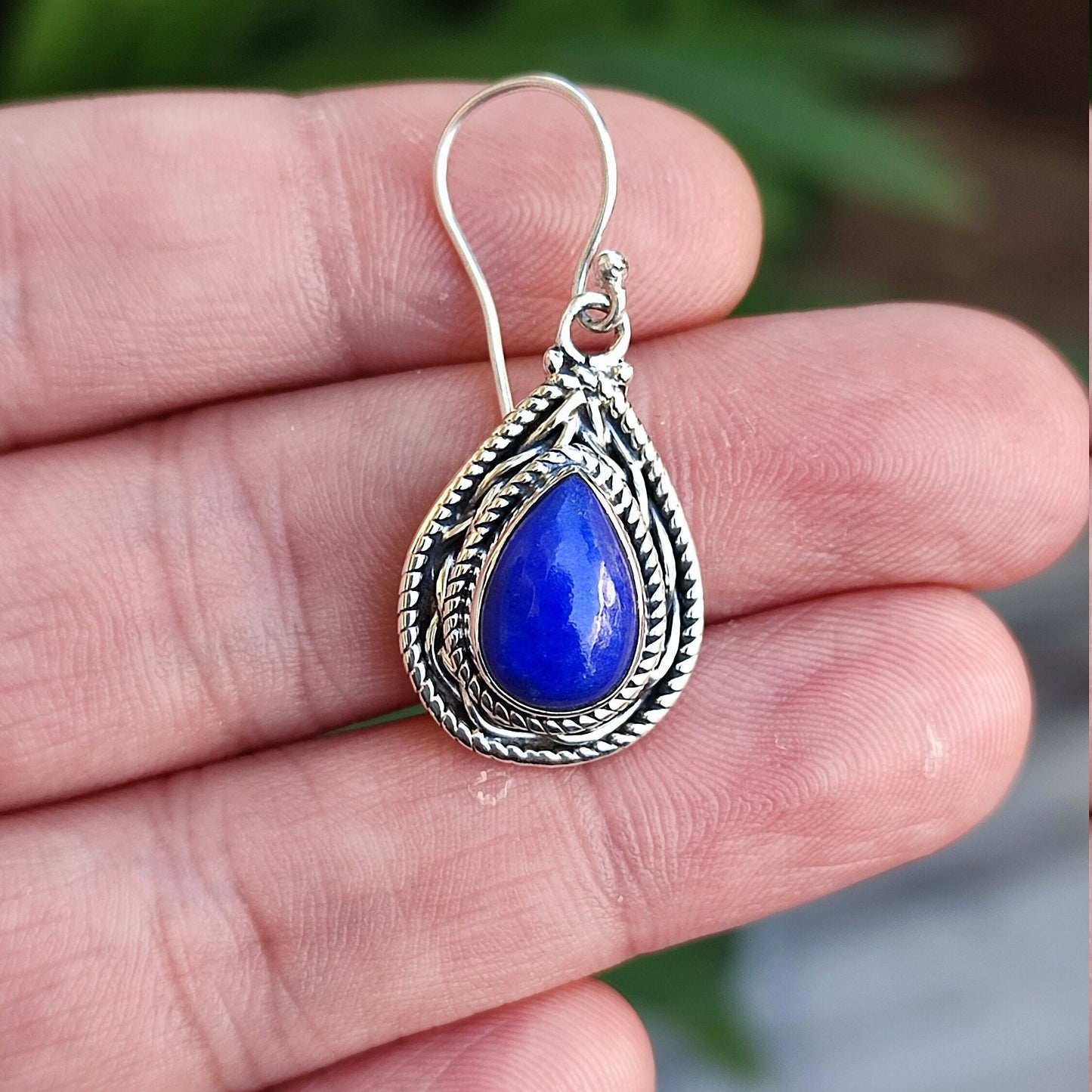 Lapis Lazuli Earrings, 925 Sterling Silver Dangle Drop Earrings, Natural Blue Gemstone PearShape Jewelry, September Birthstone, Gift for Her