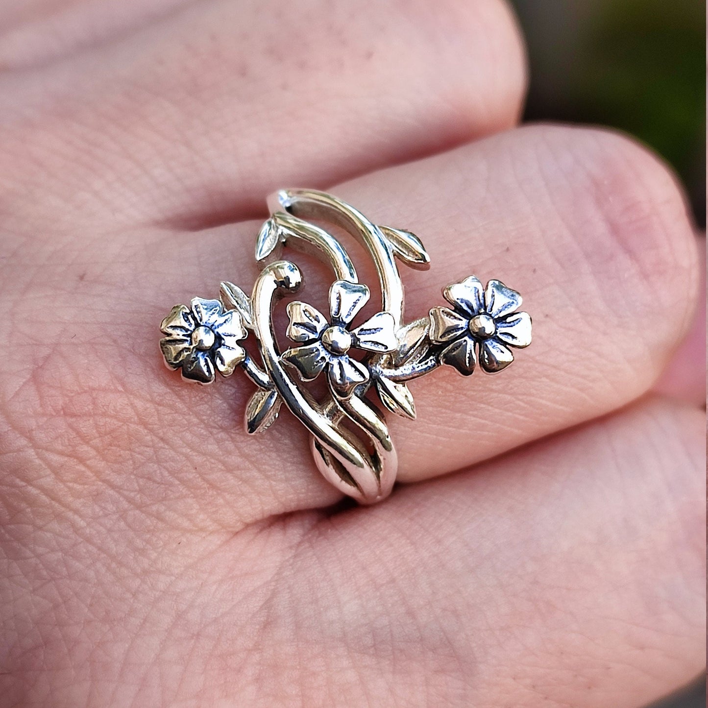 Flower Silver Ring, 925 Sterling Silver Handmade Floral Promise Ring, Flower Jewelry, Gift for Her Birthday, Anniversary, Bridesmaid Gift