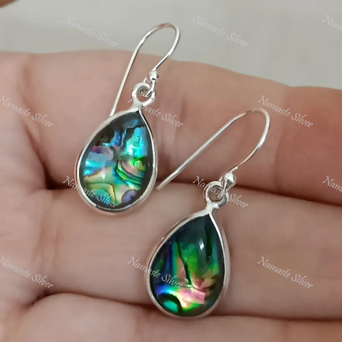 Abalone Shell Doublet Earrings, 925 Sterling Silver Dangle Earrings, Natural Abalone Pear Shape Handmade Jewelry, Blue Paua Shell Earrings