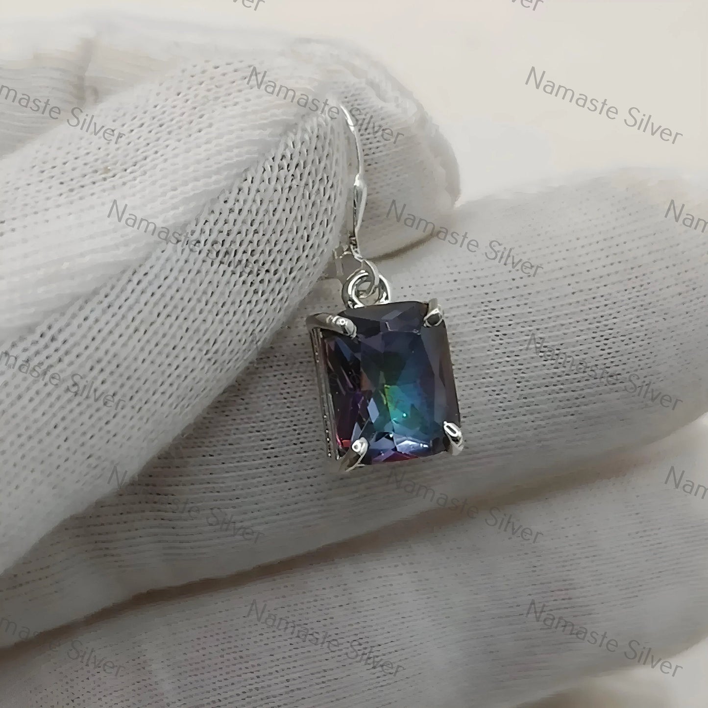 Aurora Mystic Topaz Earrings, Handmade 925 Sterling Silver Dangle Earrings, Octagon Gemstone Jewelry, November Birthstone, Gift For Her