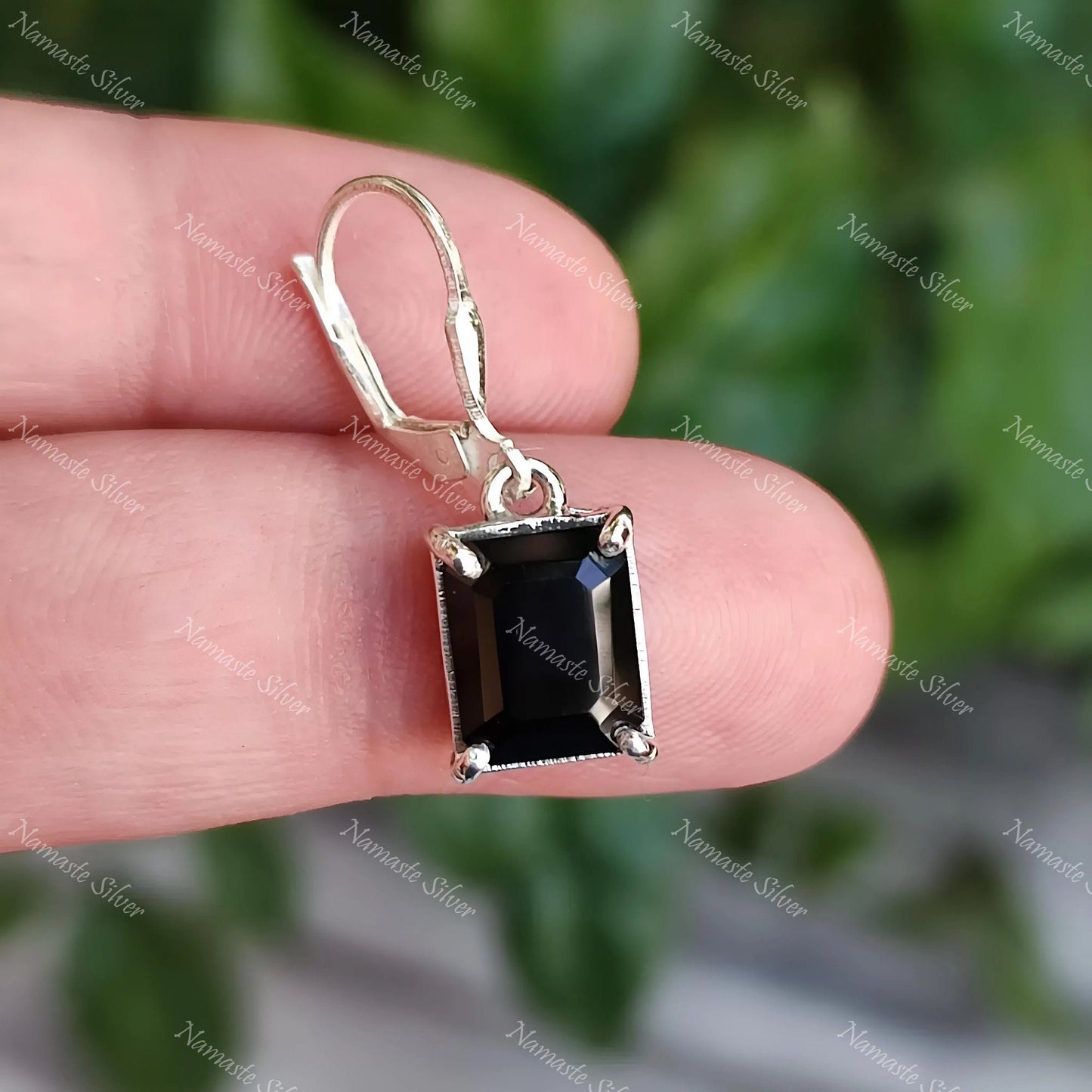 Black Onyx Earrings, 925 Sterling Silver Dangle Earrings, Natural Black Onyx Octagon Gemstone July Birthstone Jewelry, Boho Gift for Him/Her