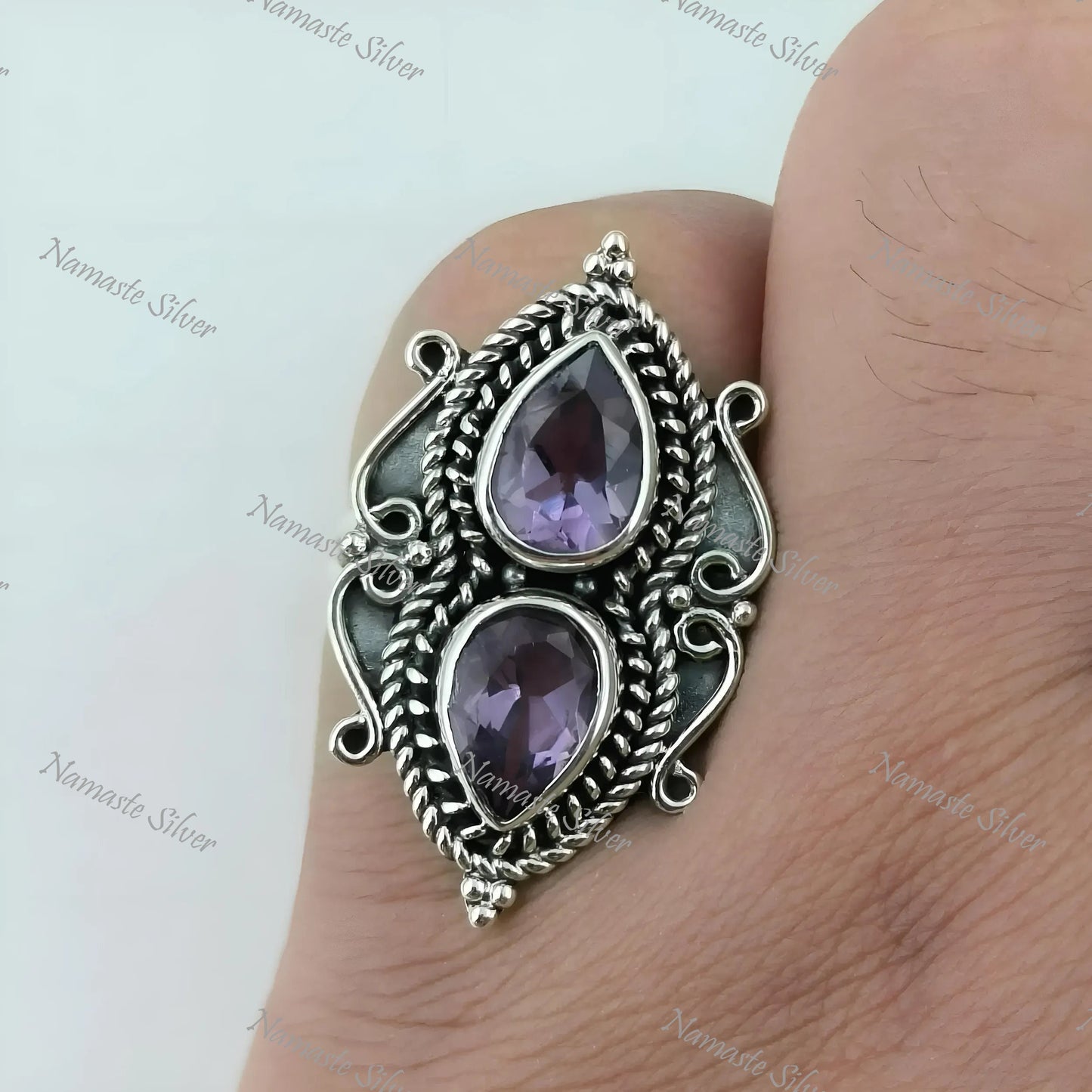 Amethyst Ring, 925 Sterling Silver Promise Ring, Natural Amethyst Pear Shape Gemstone Handmade Jewelry, February Birthstone, Gift For Her