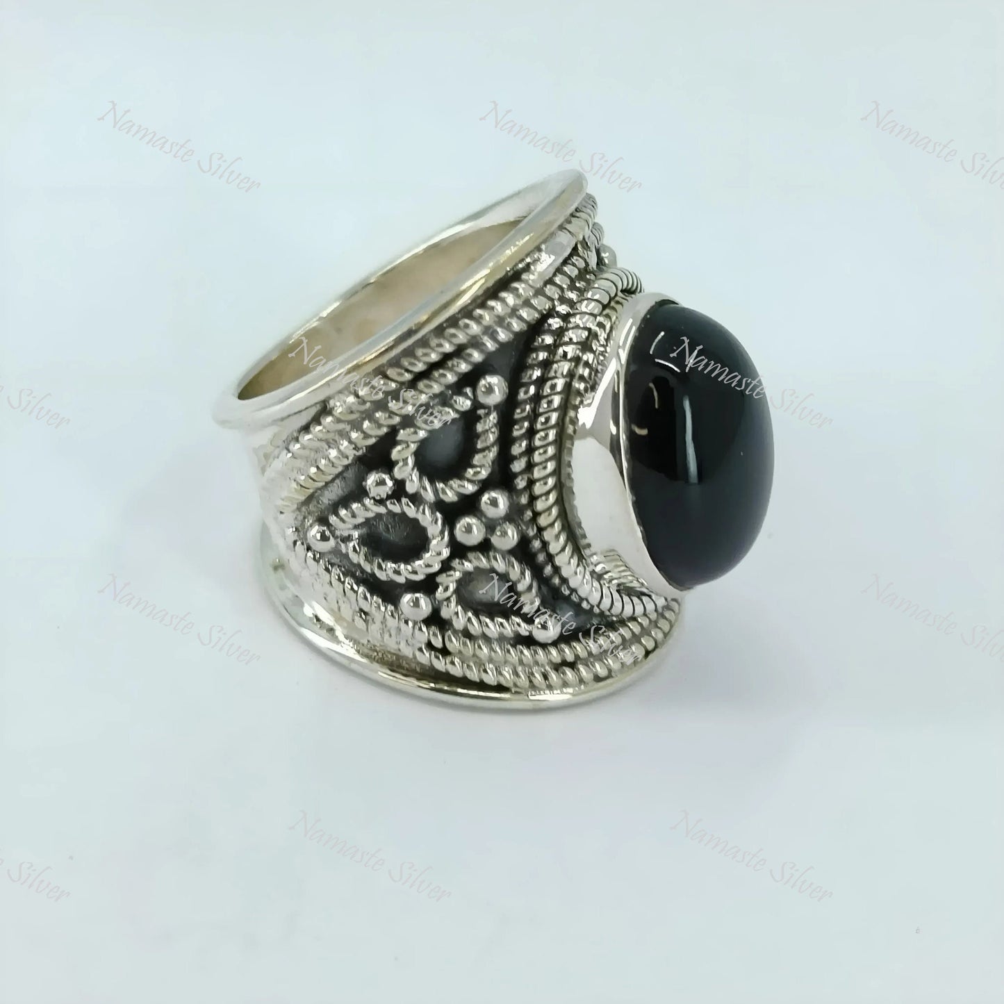 Black Onyx Ring, 925 Sterling Silver Cocktail Chunky Ring, Natural Black Onyx Oval Gemstone Handmade Jewelry, July Birthstone, Gift for Him