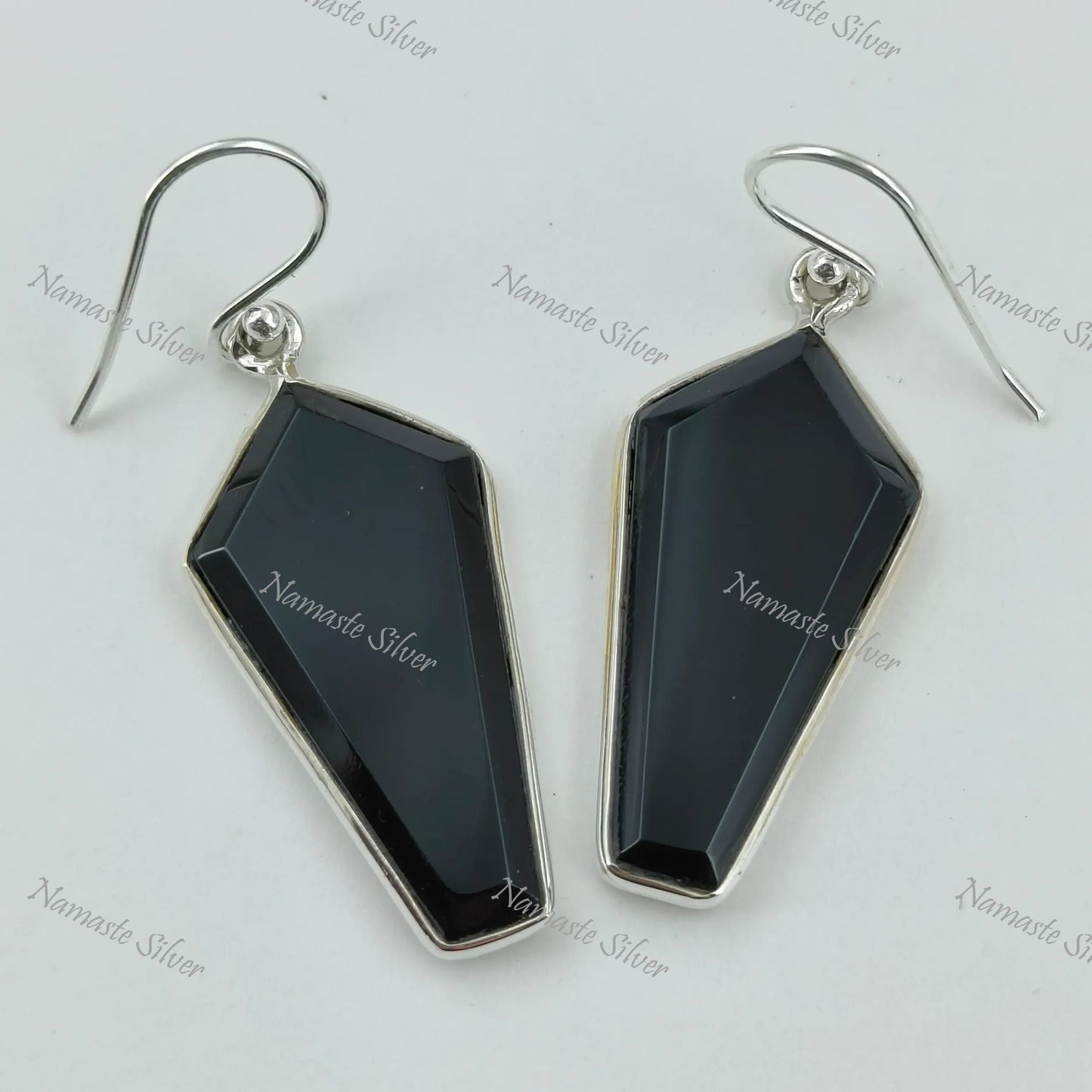 Black Onyx Earrings, Sterling Silver Dangle Drop Earrings, Natural Black Gemstone Kite Shape Handmade Jewelry, July Birthstone, Gift for Her
