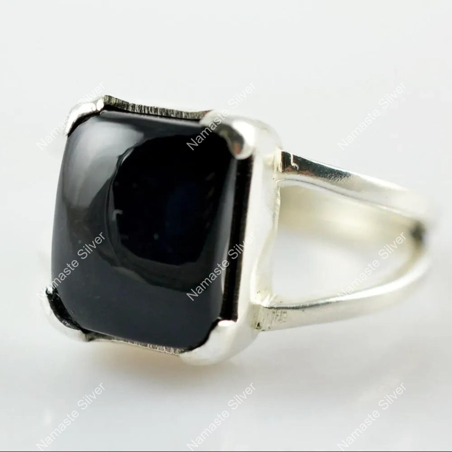Black Onyx Ring, 925 Sterling Silver Handmade Statement Promise Ring, Natural Black Gemstone Cushion Jewelry, July Birthstone, Gift for Him