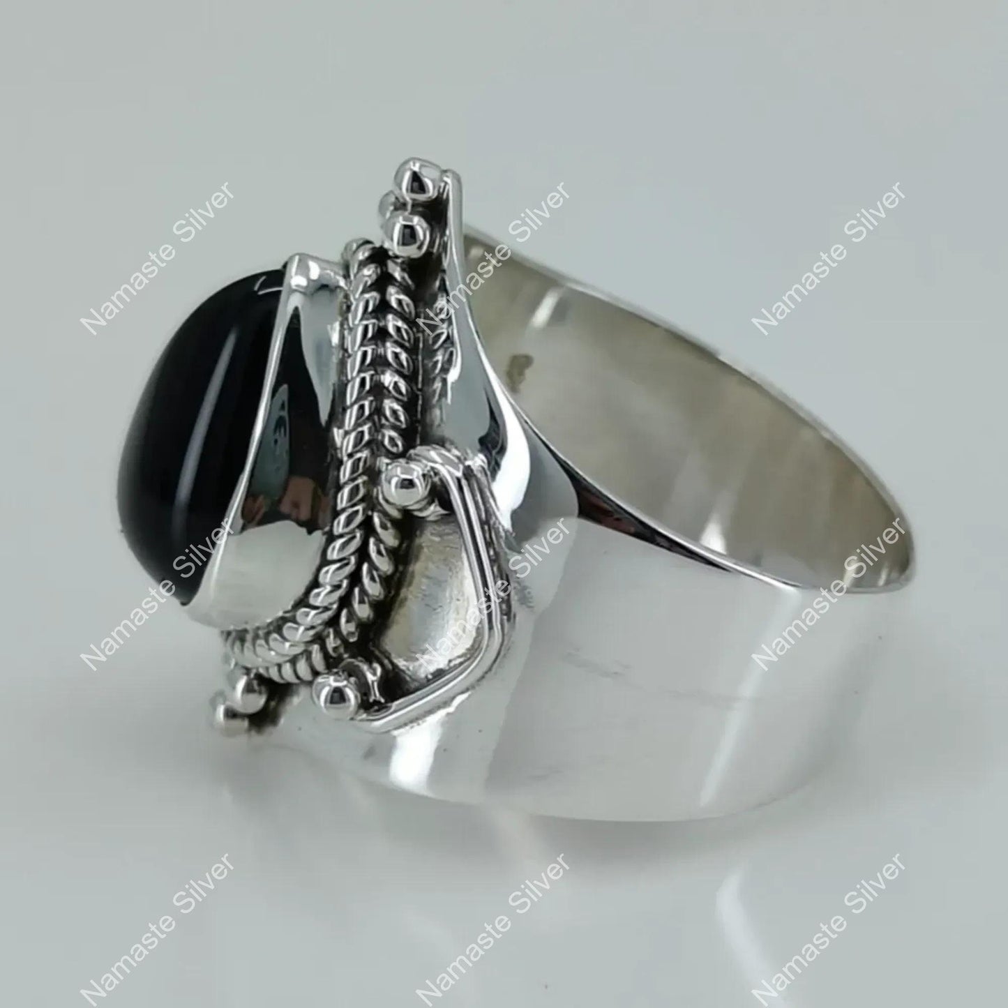 Black Onyx Ring, 925 Sterling Silver Handmade Statement Ring, Natural Black Gemstone Pear Shape Jewelry, July Birthstone, Gift for her