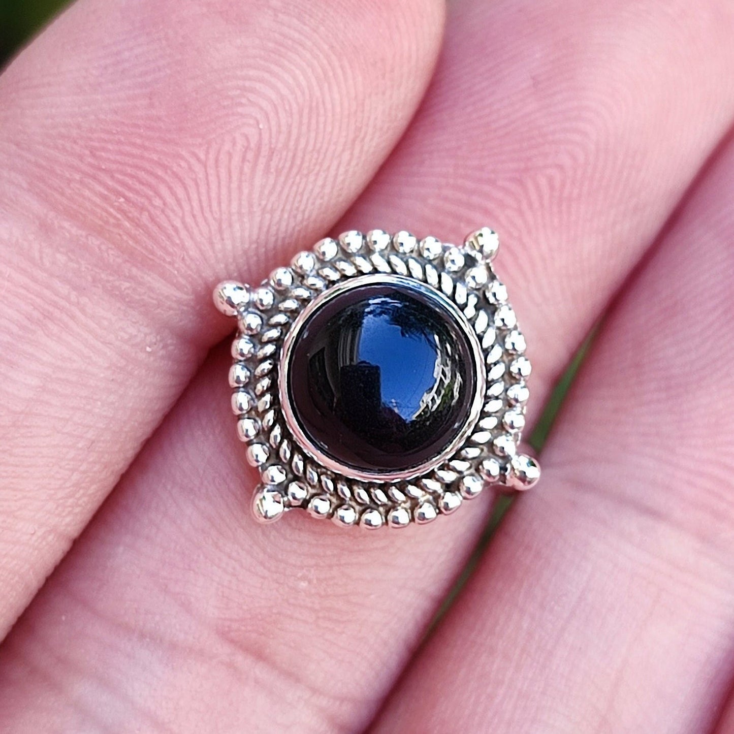 Black Onyx Ring, 925 Sterling Silver Ring for Women, Natural Black Onyx Round Gemstone Handmade Jewelry, July Birthstone, Boho Gift for Her