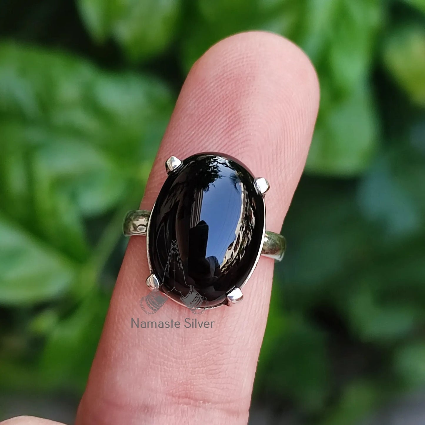 Black Onyx Ring, 925 Sterling Silver Statement Promise Ring, Natural Black Gemstone Oval Handmade Jewelry, July Birthstone, Gift for her