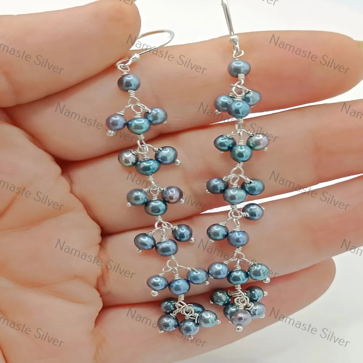 Black Pearl Dangle Earrings, 925 Sterling Silver Handmade Earrings, Freshwater Peacock Pearl Beads Jewelry, June Birthstone, Gift for Her