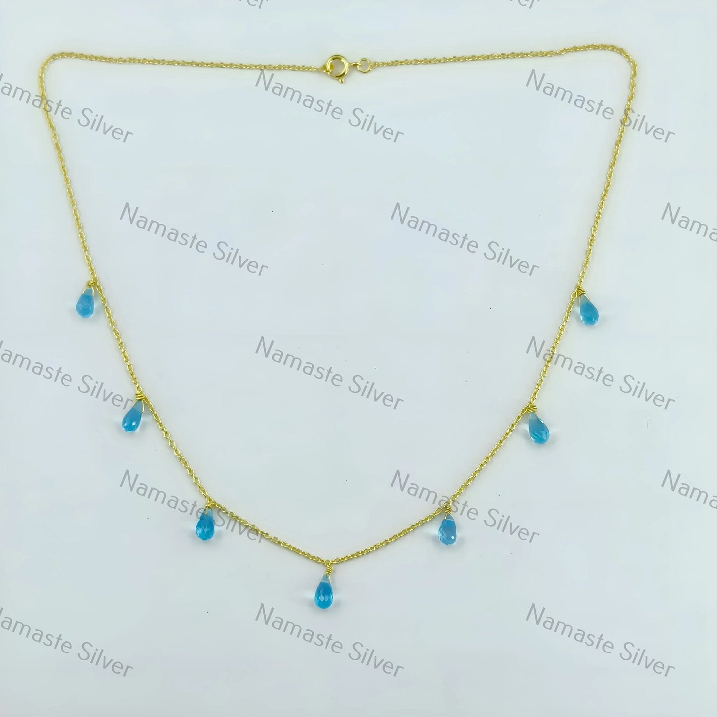 Blue Topaz Necklace, 925 Sterling Silver Handmade Gold Filled Necklace, Natural Blue Gemstone Tear Drops Beads Jewelry, Elegant Gift for Her