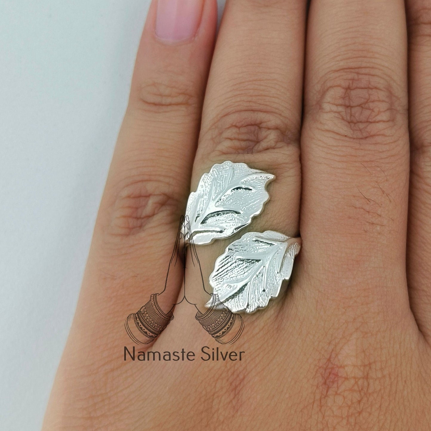 Dual Leaf sterling silver Ring Size Adjustable Handmade Statement Ring Plant Lover Gift for Her Birthday Anniversary Christmas Valentine Day