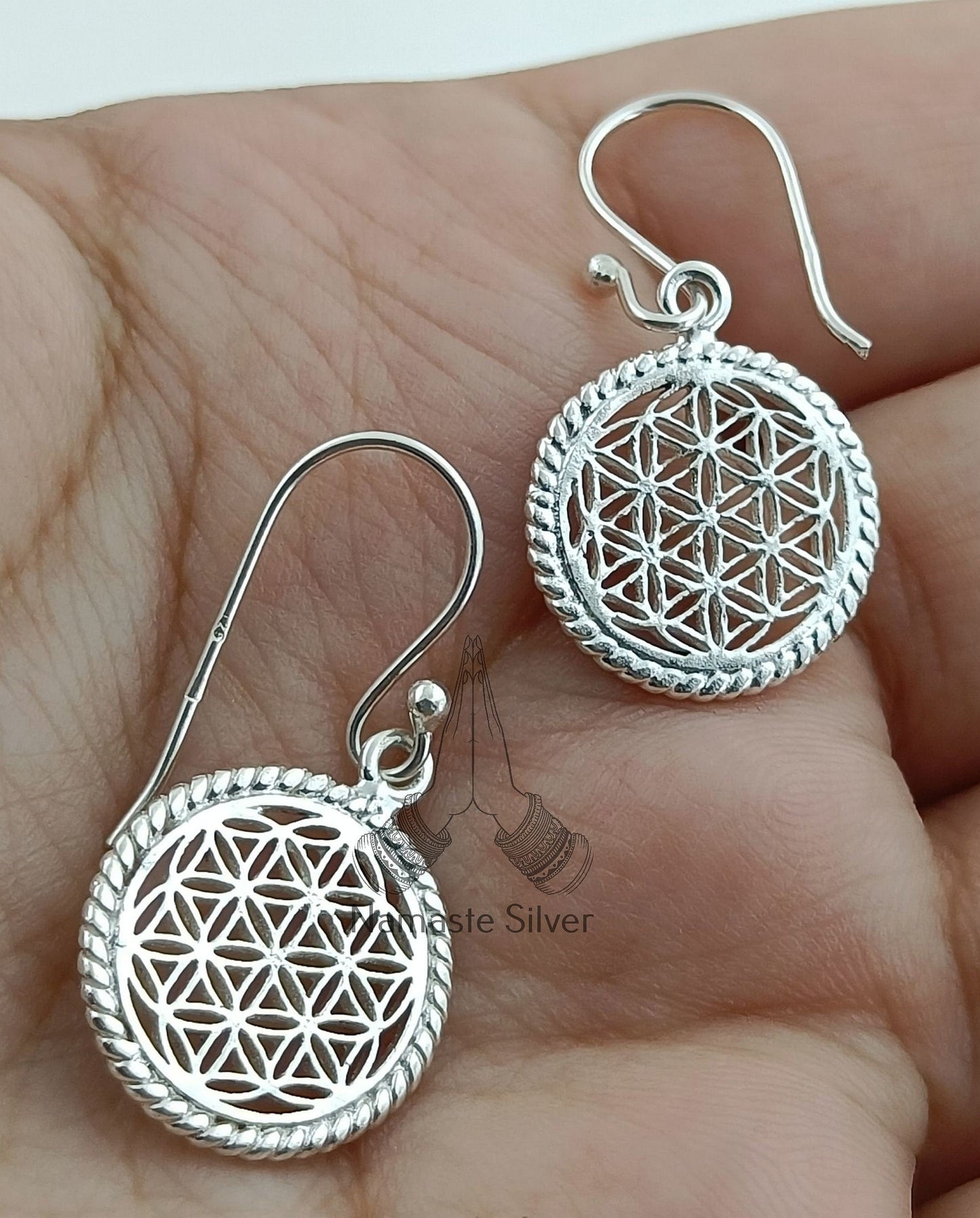 Flower of Life Earrings, 925 Sterling Silver Handmade Dangle Earrings, Flower of Life Circle Jewelry, Gift for Her Birthday Anniversary