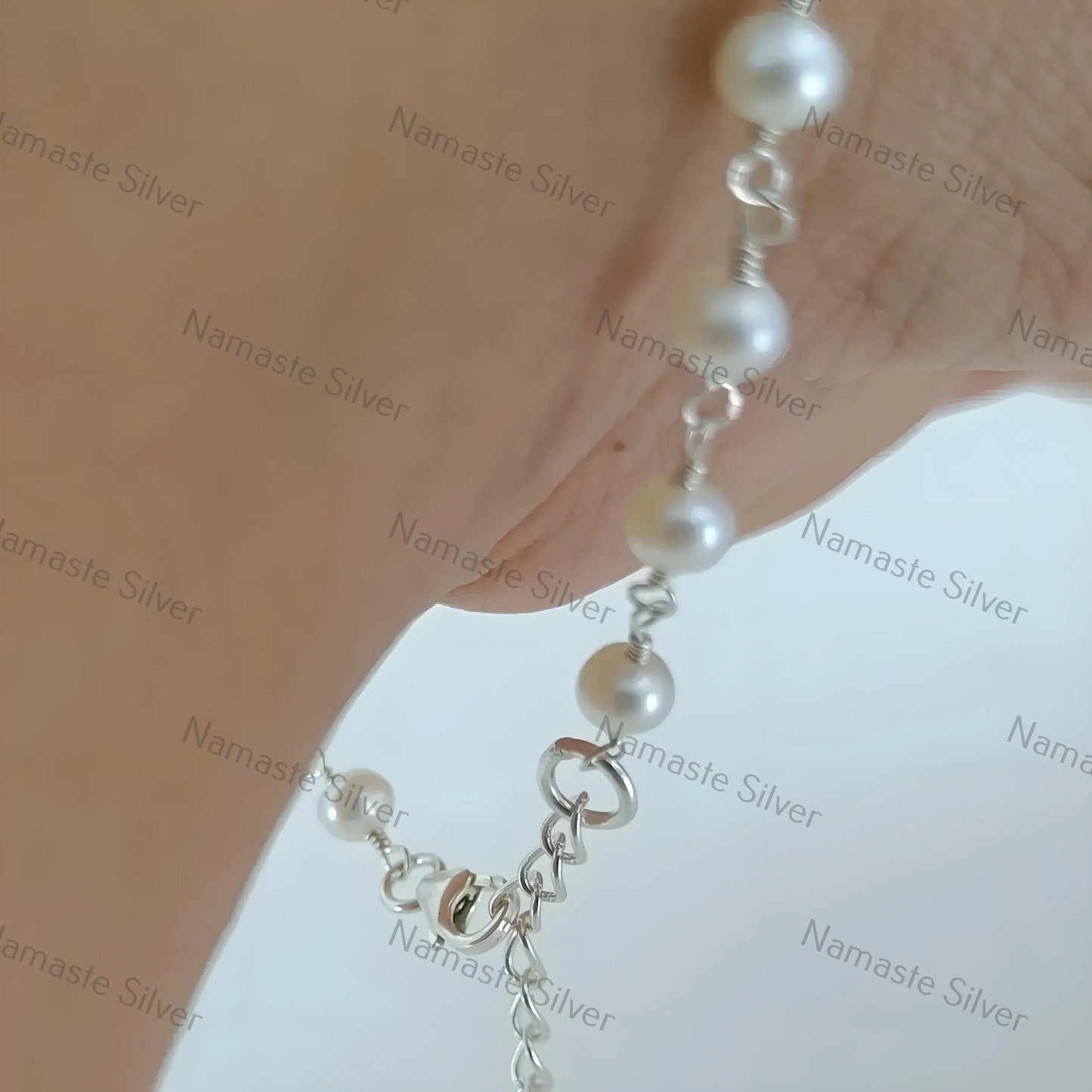 Pearl Bracelet, 925 Sterling Silver Pearl Beads Bracelet, Freshwater Pearls Handmade Bracelet, Unique Gift for Her, Pearl Handmade Jewelry