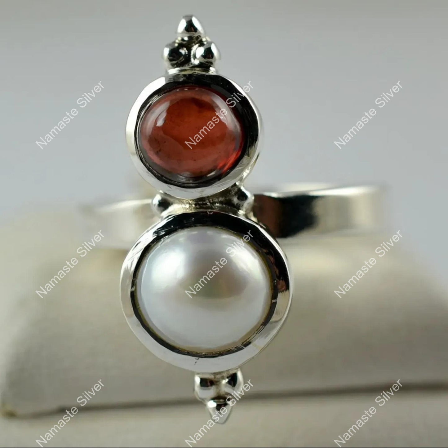 Garnet Pearl Ring, 925 Sterling Silver Statement Promise Ring, Freshwater Pearl and Natural Garnet Gemstone Handmade Jewelry, Gift For Her