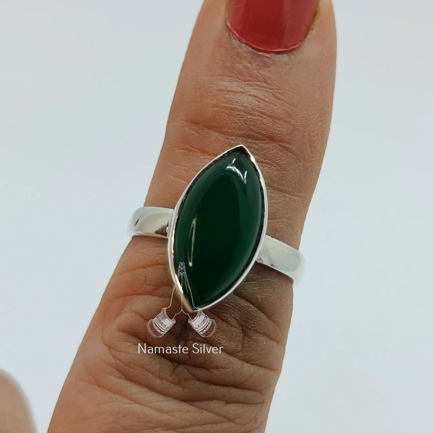 Green Jade Ring, 925 Sterling Silver Statement Promise Ring, Natural Jade Marquise Gemstone Handmade Jewelry, March Birthstone, Gift for Her