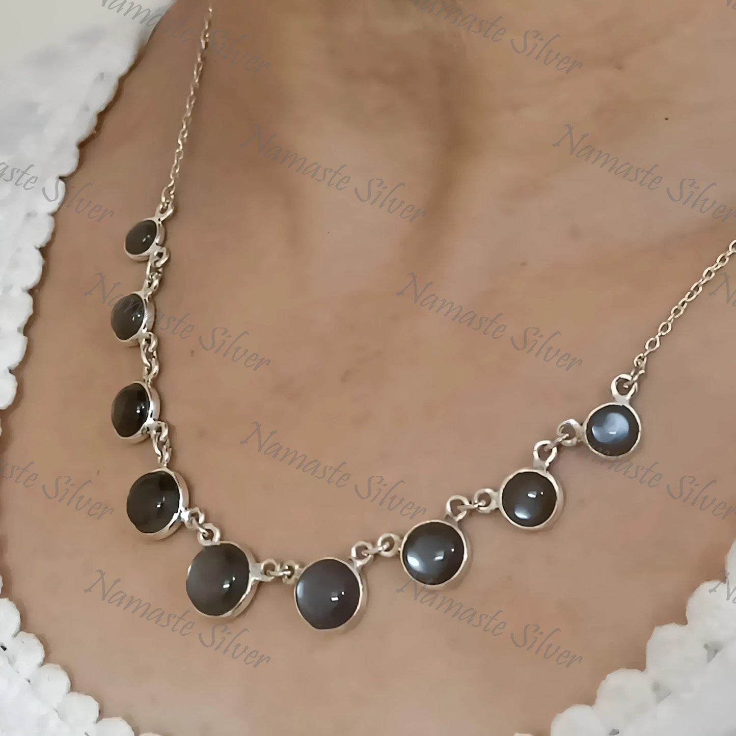 Grey Moonstone Necklace, 925 Sterling Silver Handmade Necklace, Natural Grey Moonstone Round Gemstone Jewelry, June Birthstone, Gift for her