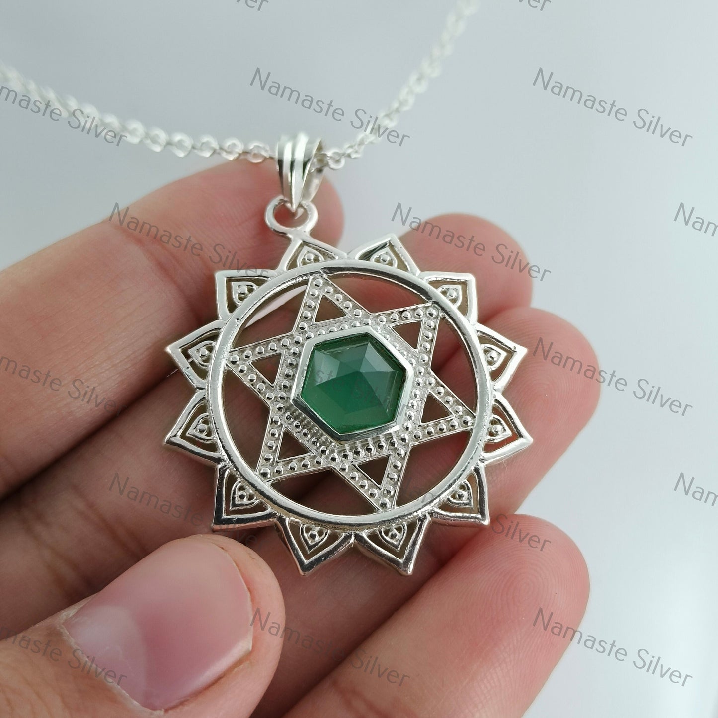 Heart Chakra Necklace, 925 Sterling Silver Handmade Pendant, Natural Aventurine Gemstone Anahata Chakra Jewelry, Meditation Healing Gift